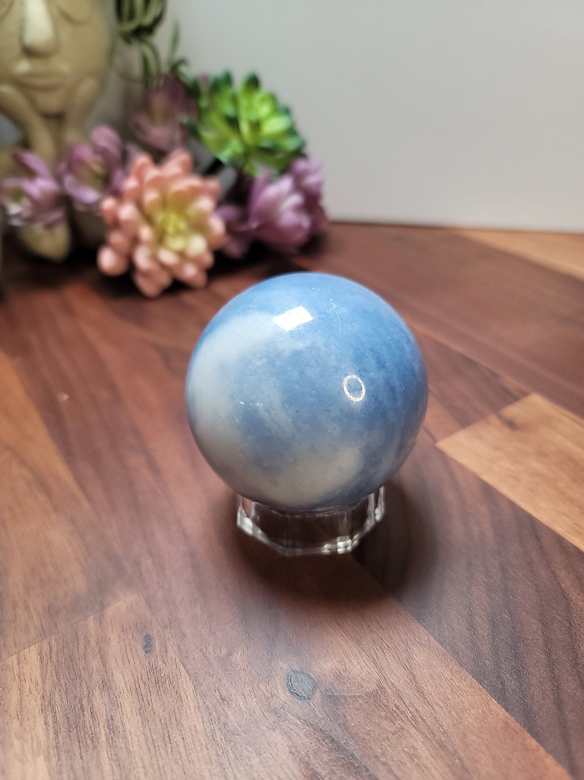 Blue Calcite Sphere: Angelcore Crystal Decor (66mm Unique Stone)