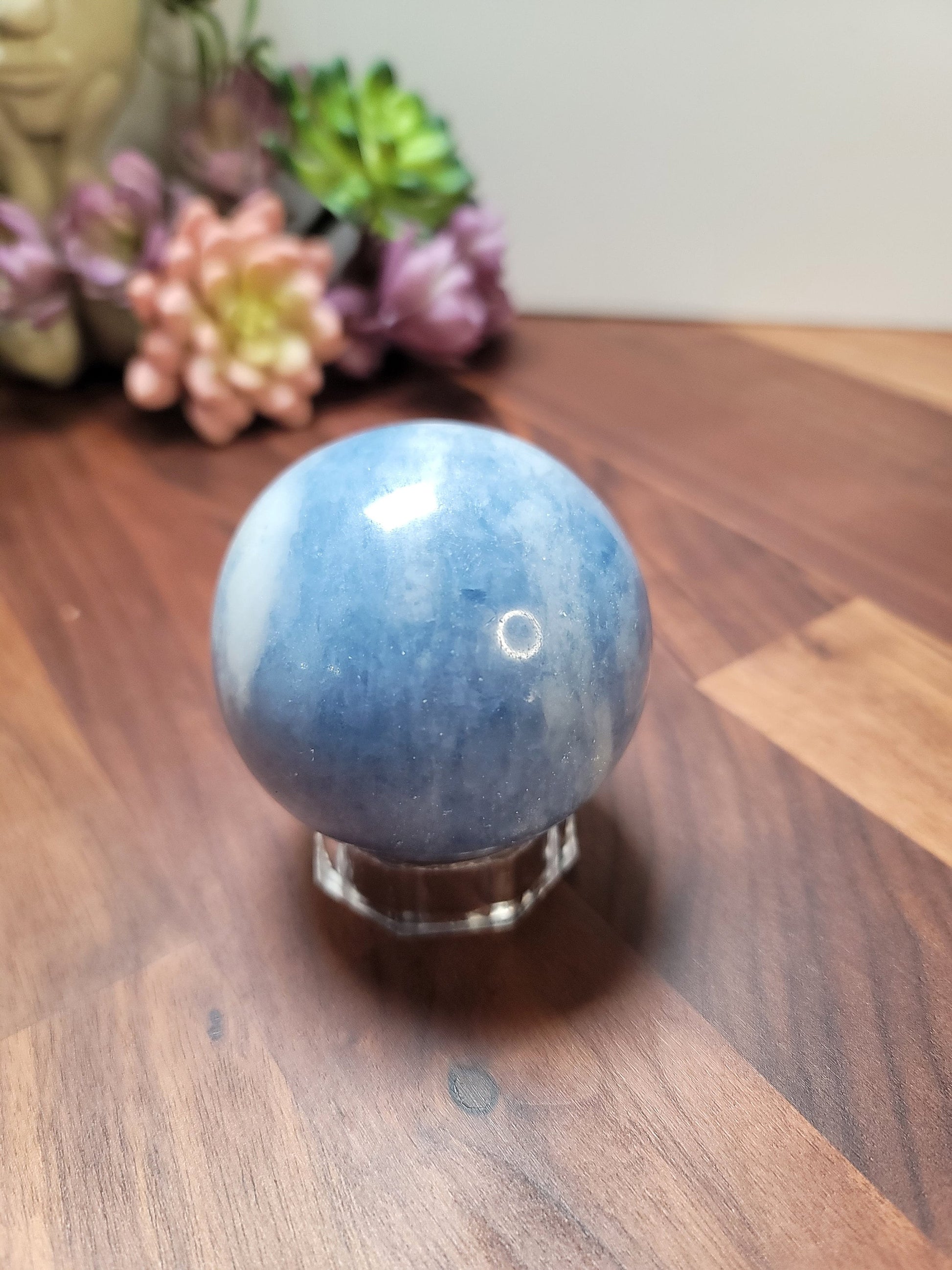Blue Calcite Sphere: Angelcore Crystal Decor (66mm Unique Stone)