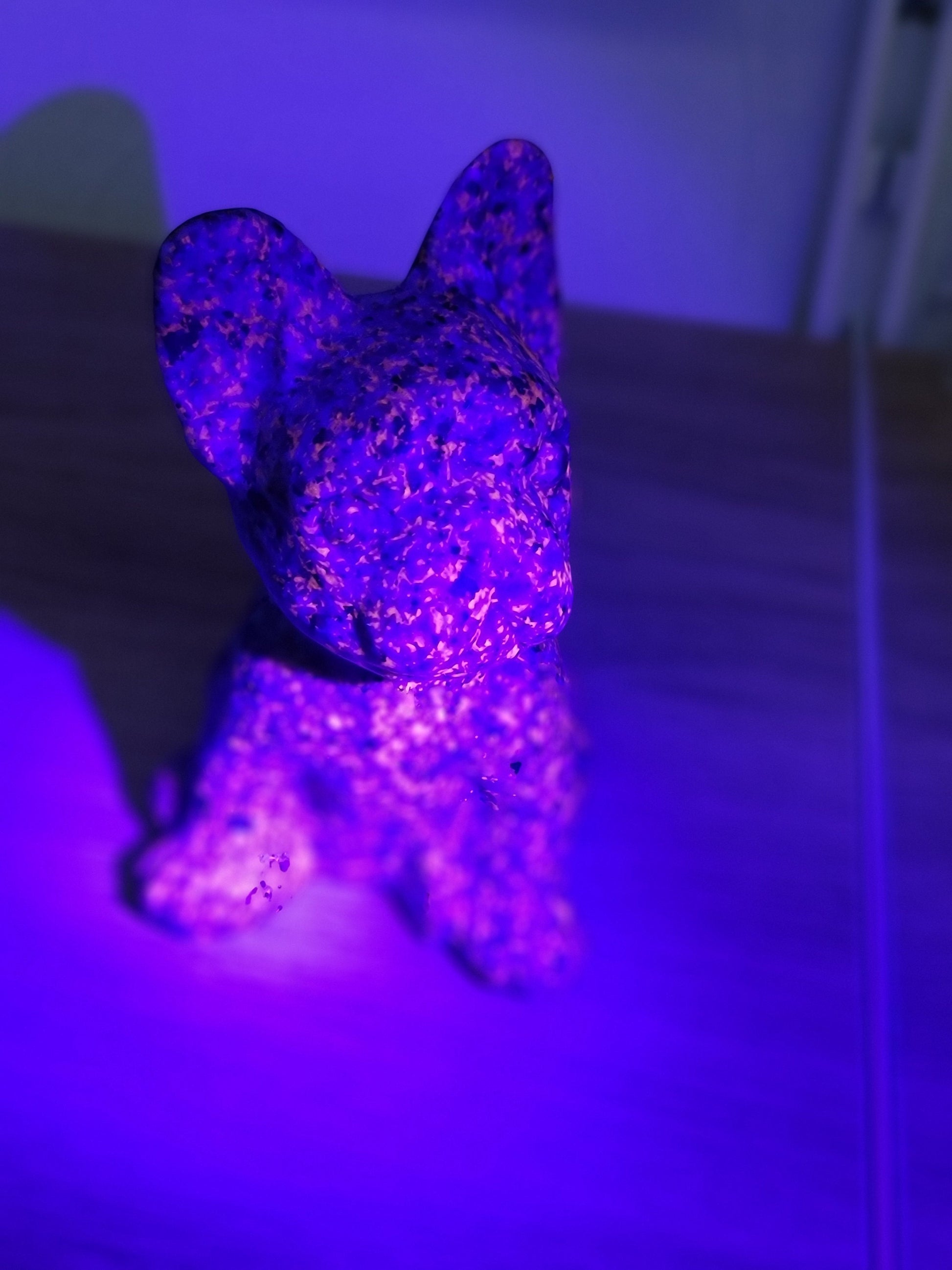 Yappy Yooperlite French Bulldog Crystal Carving | 4 inch | Gray and Black | Only 1 Available | UV Reactive