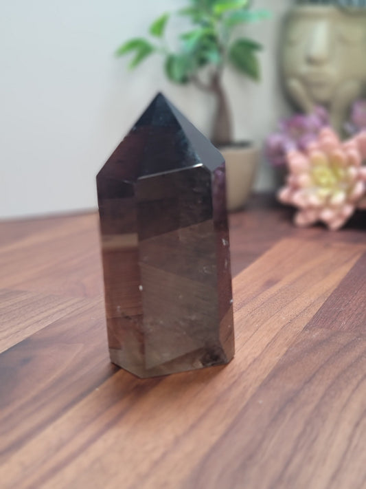 Smokey Quartz Crystal Tower: Chunky Point, Dark Clarity
