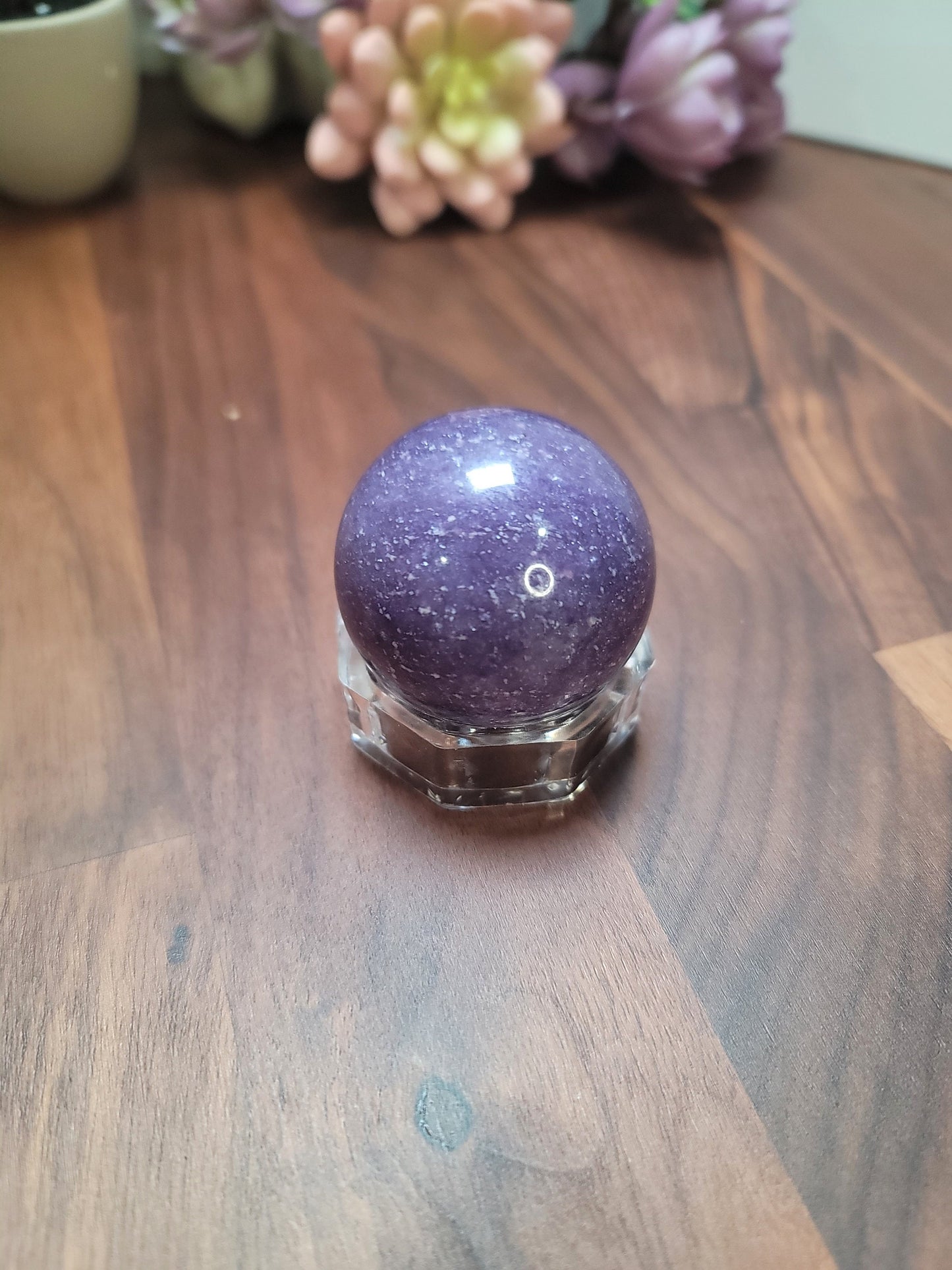 Lepidolite Sphere Crystal Ball: Purple Mica Gemstone - 44mm Carved Orb, Natural Mineral, Home Accent