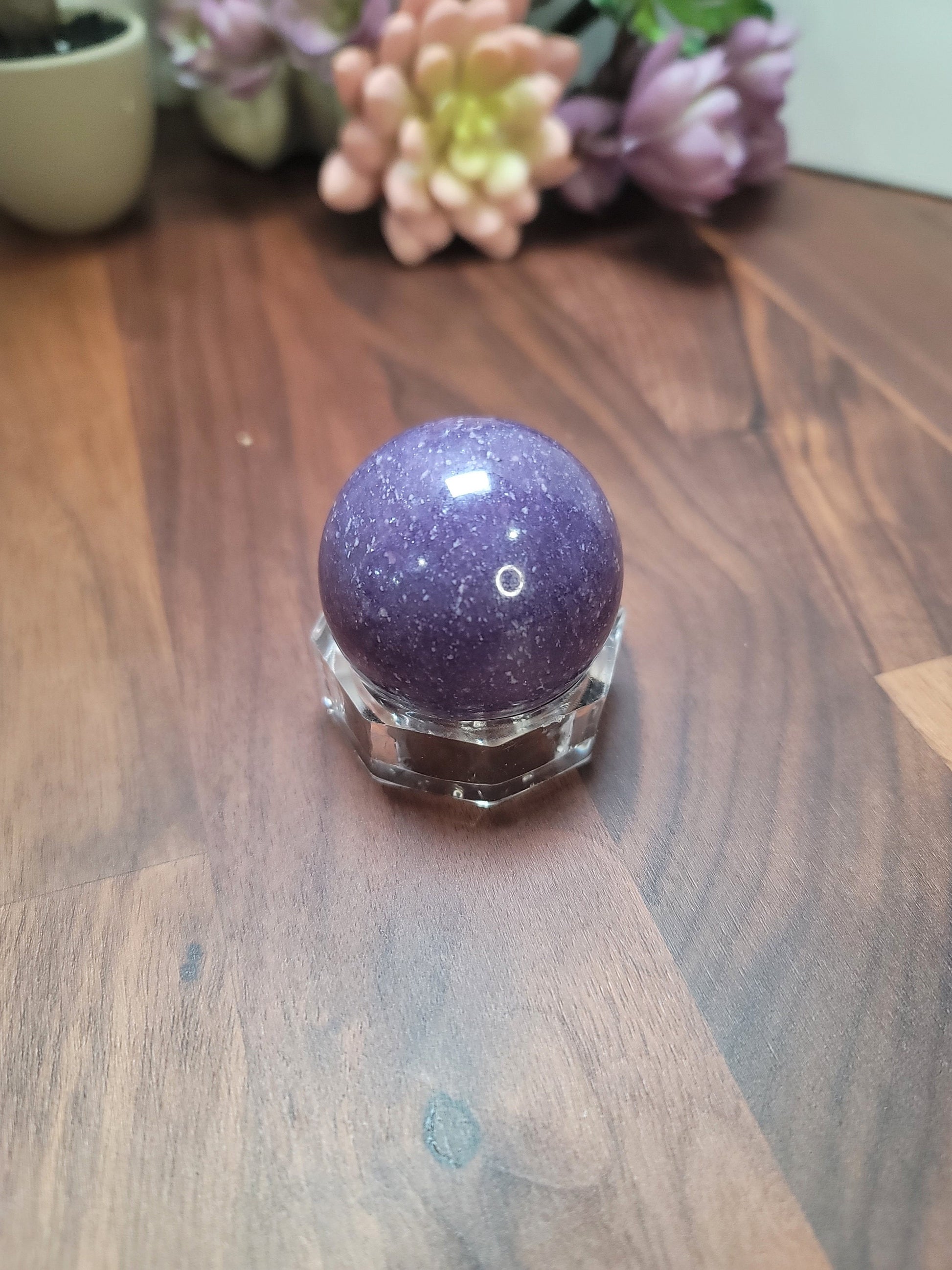 Lepidolite Sphere Crystal Ball: Purple Mica Gemstone - 44mm Carved Orb, Natural Mineral, Home Accent