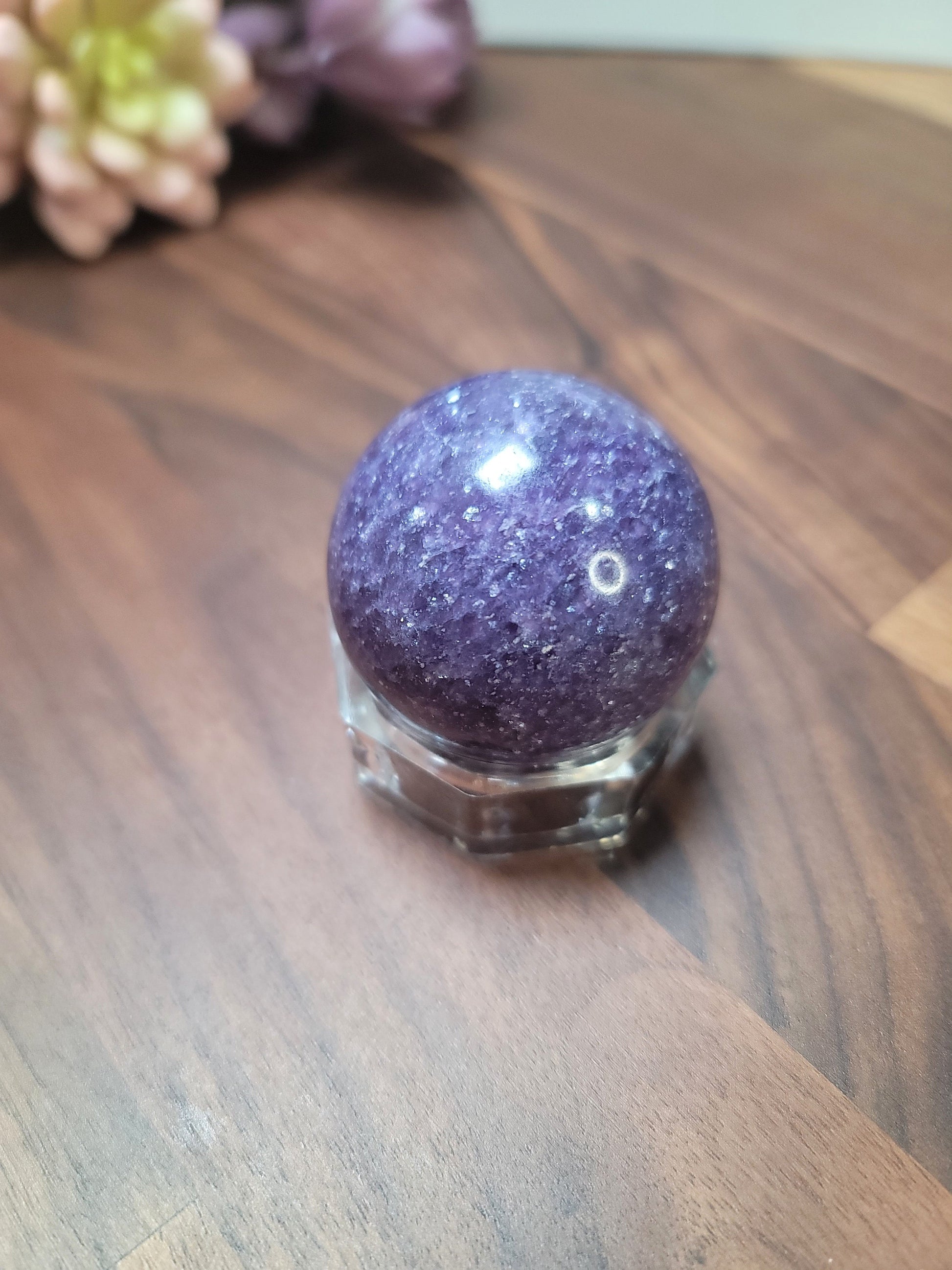 Lepidolite Crystal Sphere: Purple and White Mica, 44mm