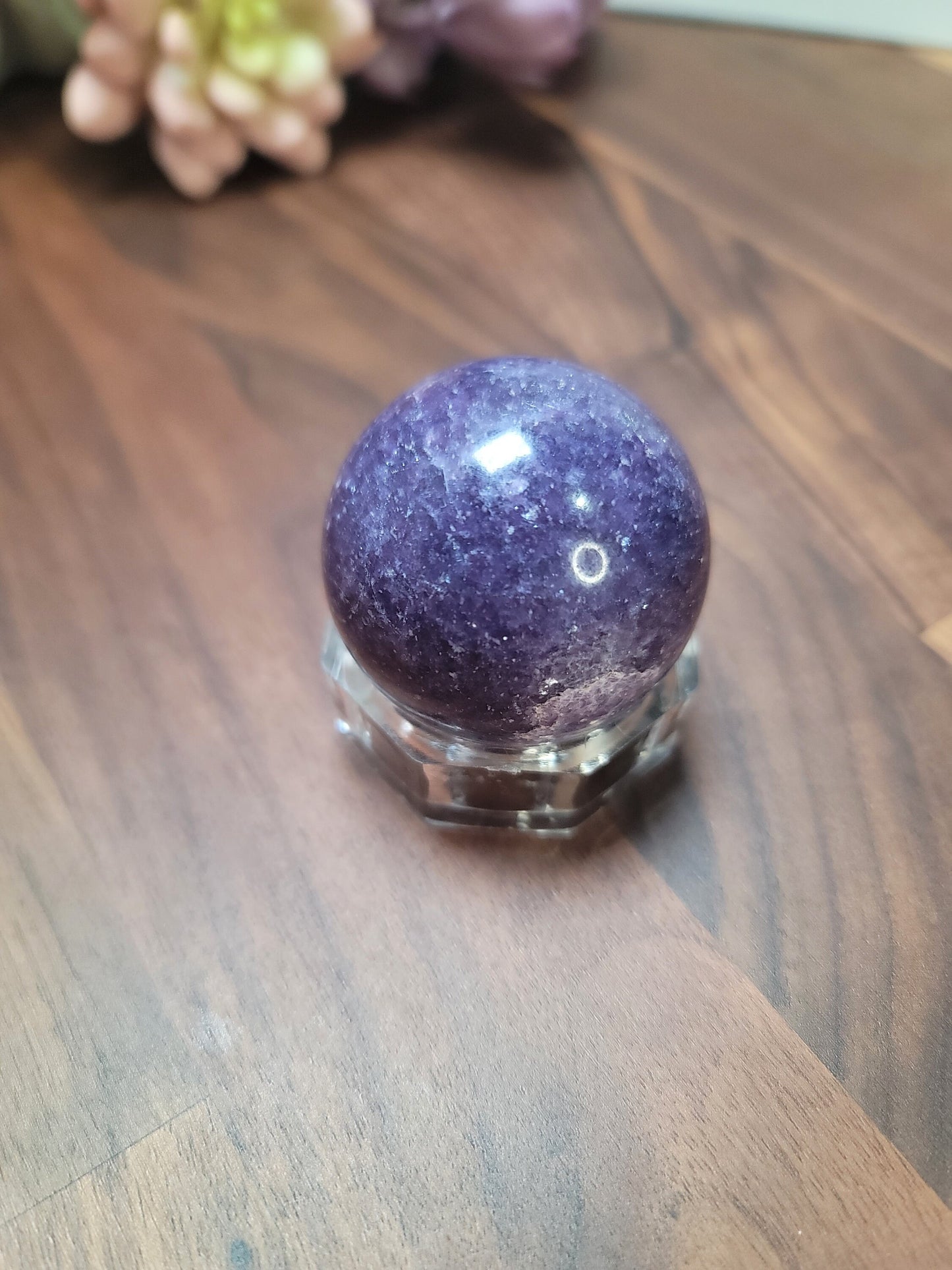Lepidolite Crystal Sphere: Purple and White Mica, 44mm