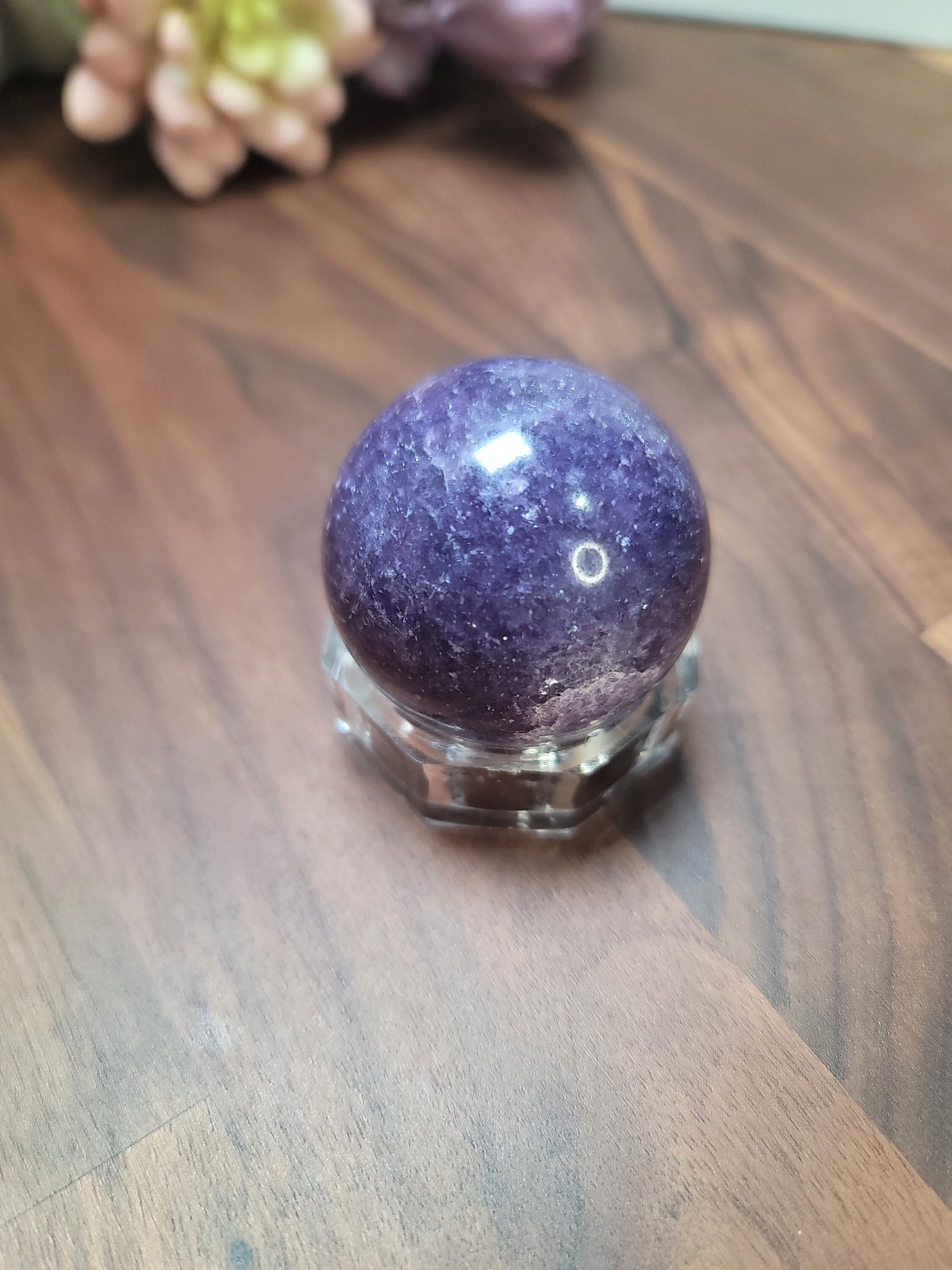 Lepidolite Crystal Sphere: Purple and White Mica, 44mm