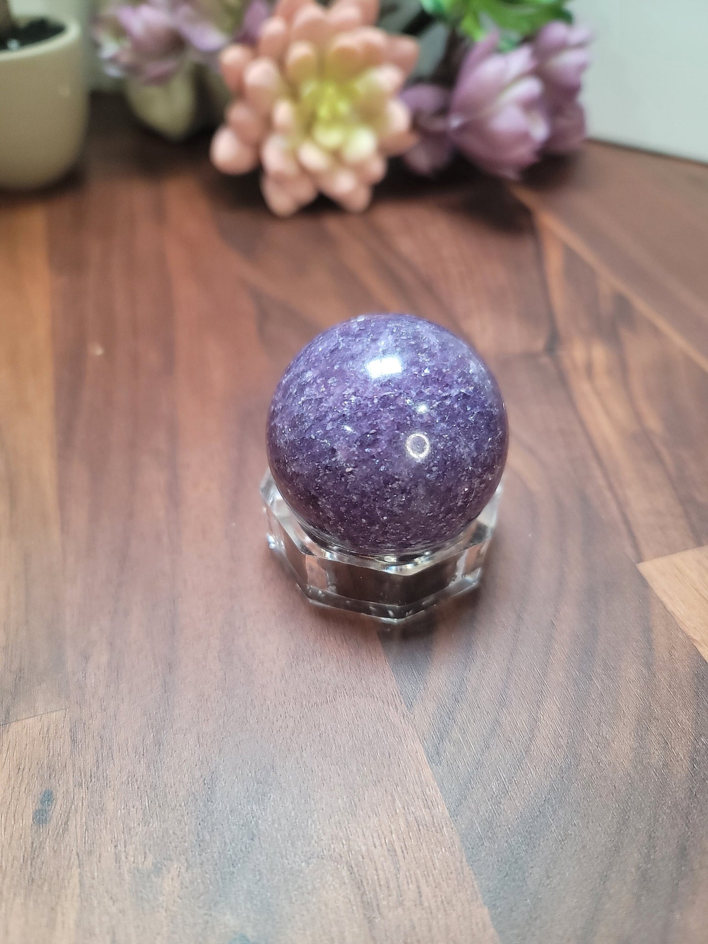 Lepidolite Crystal Sphere: Purple and White Mica, 44mm
