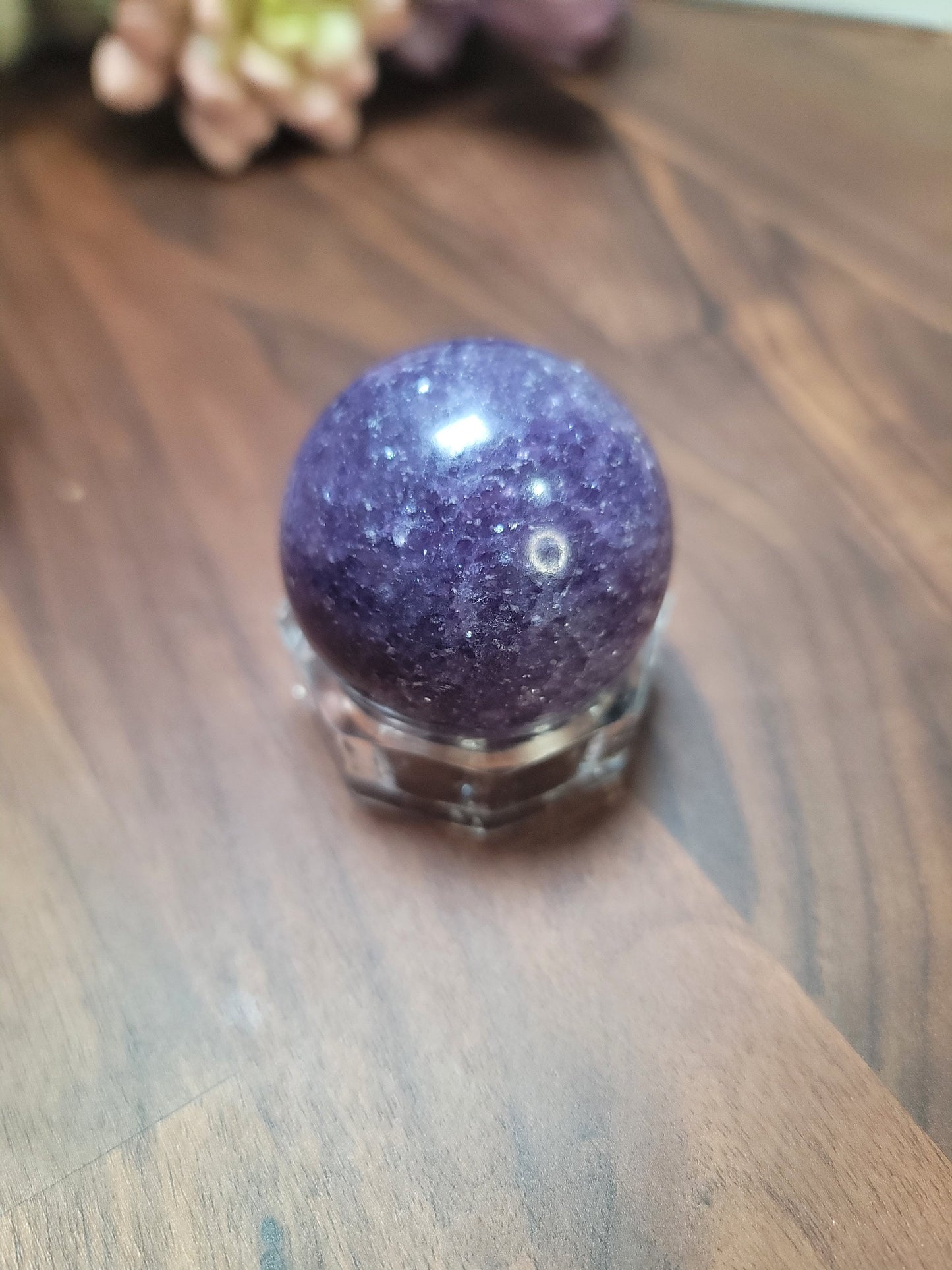 Lepidolite Crystal Sphere: Purple and White Mica, 44mm