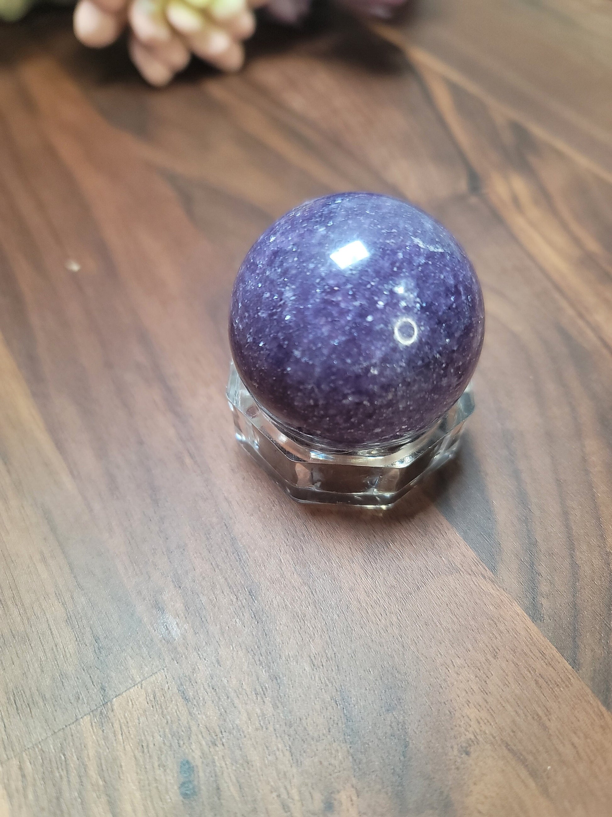 Lepidolite Crystal Sphere: Purple and White Mica, 44mm