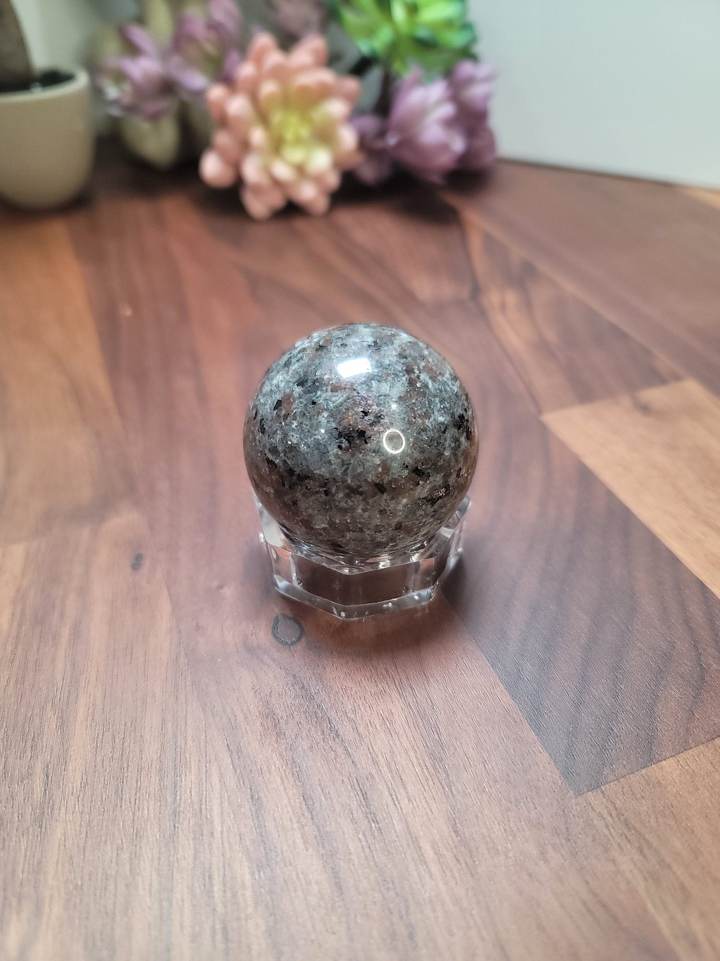 UV Reactive Yooperlite Sphere | 48 MM | Black Gray and Brown | Only 1 Available