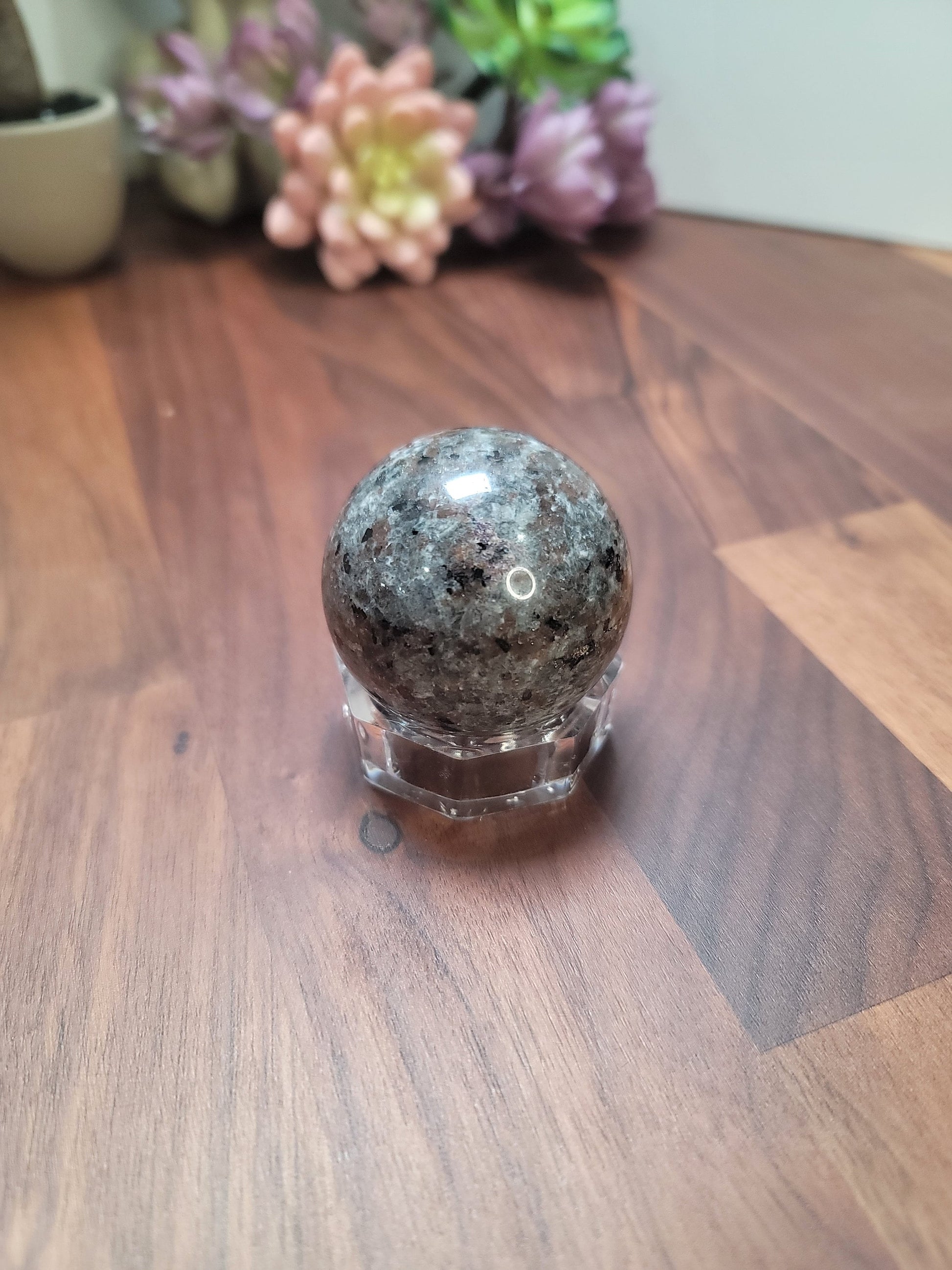 UV Reactive Yooperlite Sphere | 48 MM | Black Gray and Brown | Only 1 Available