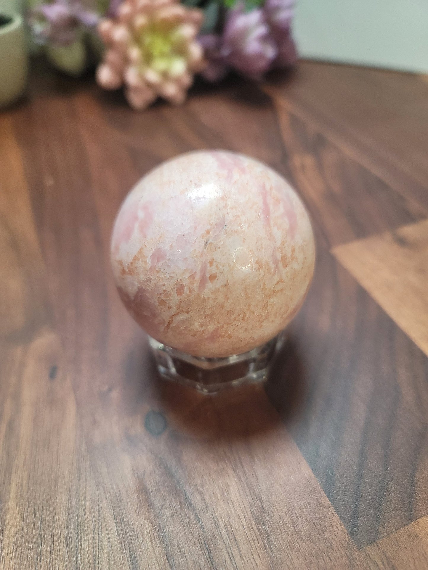 Crystal Sphere: Pink Opal Soft Pink Cream - Natural Stone Decor