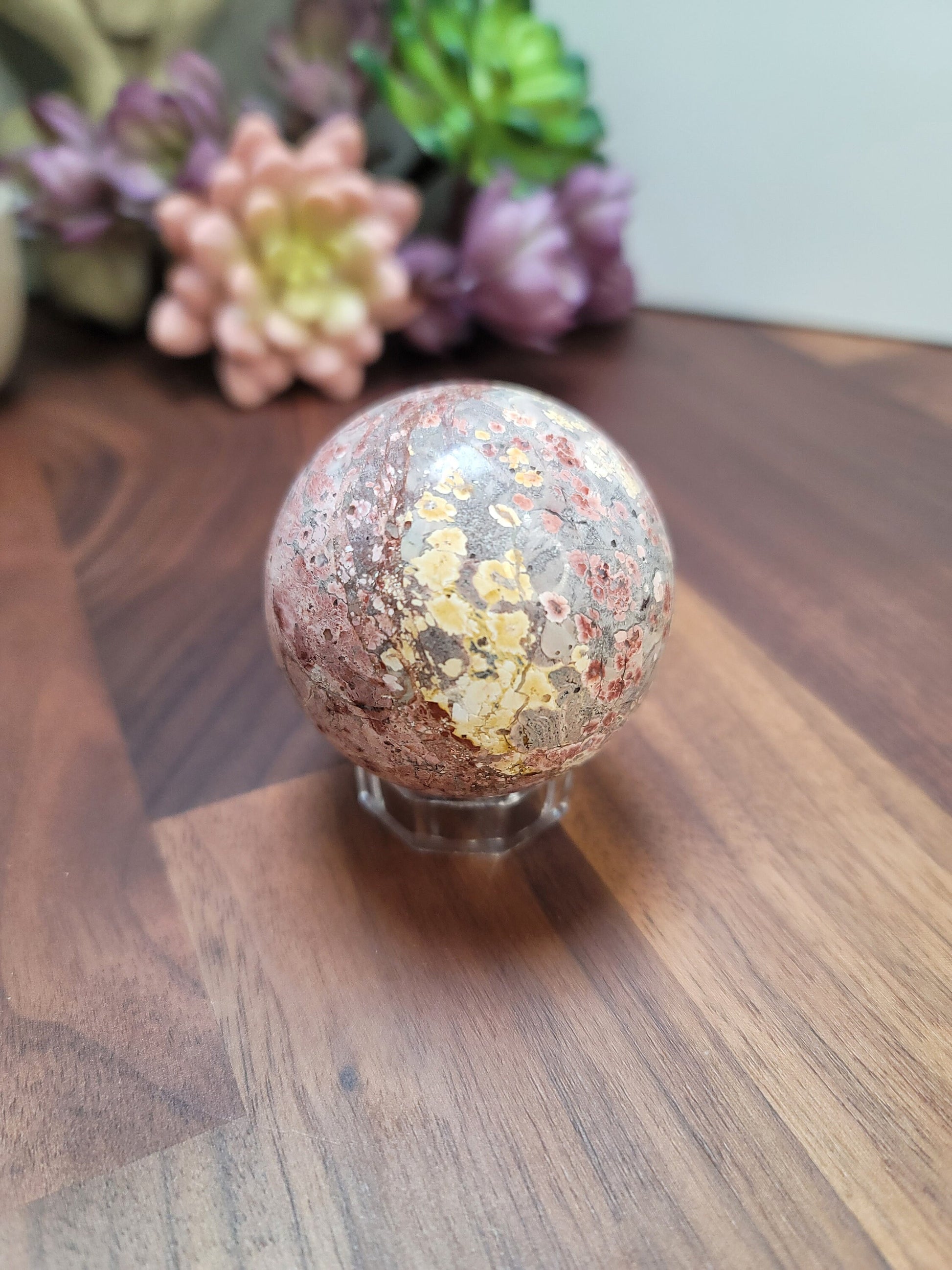 Leopardite Leopard Skin Jasper Sphere | Pink and Green | Only 1 Available