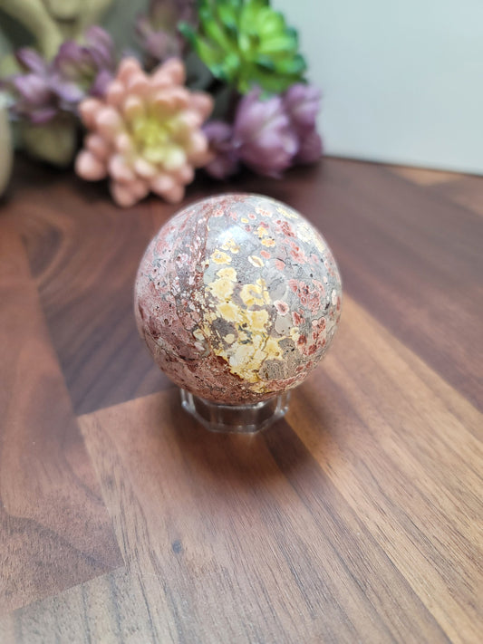 Leopardite Leopard Skin Jasper Sphere | Pink and Green | Only 1 Available