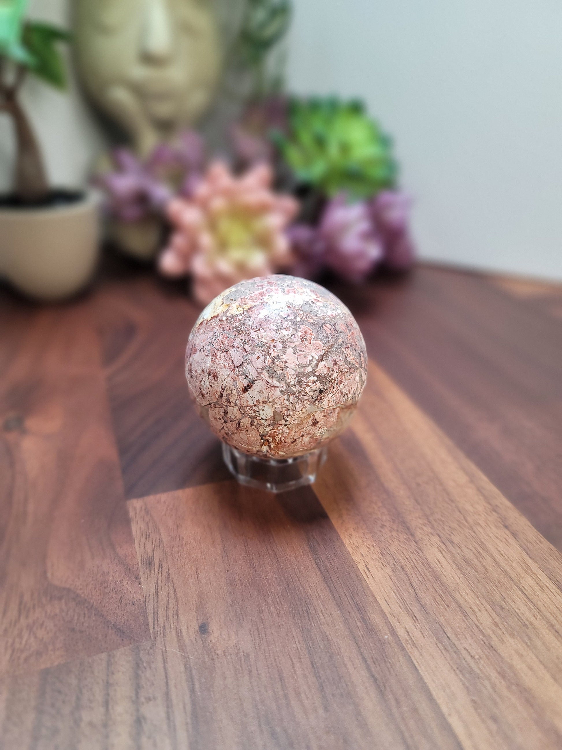 Leopardite Leopard Skin Jasper Sphere | Pink and Green | Only 1 Available