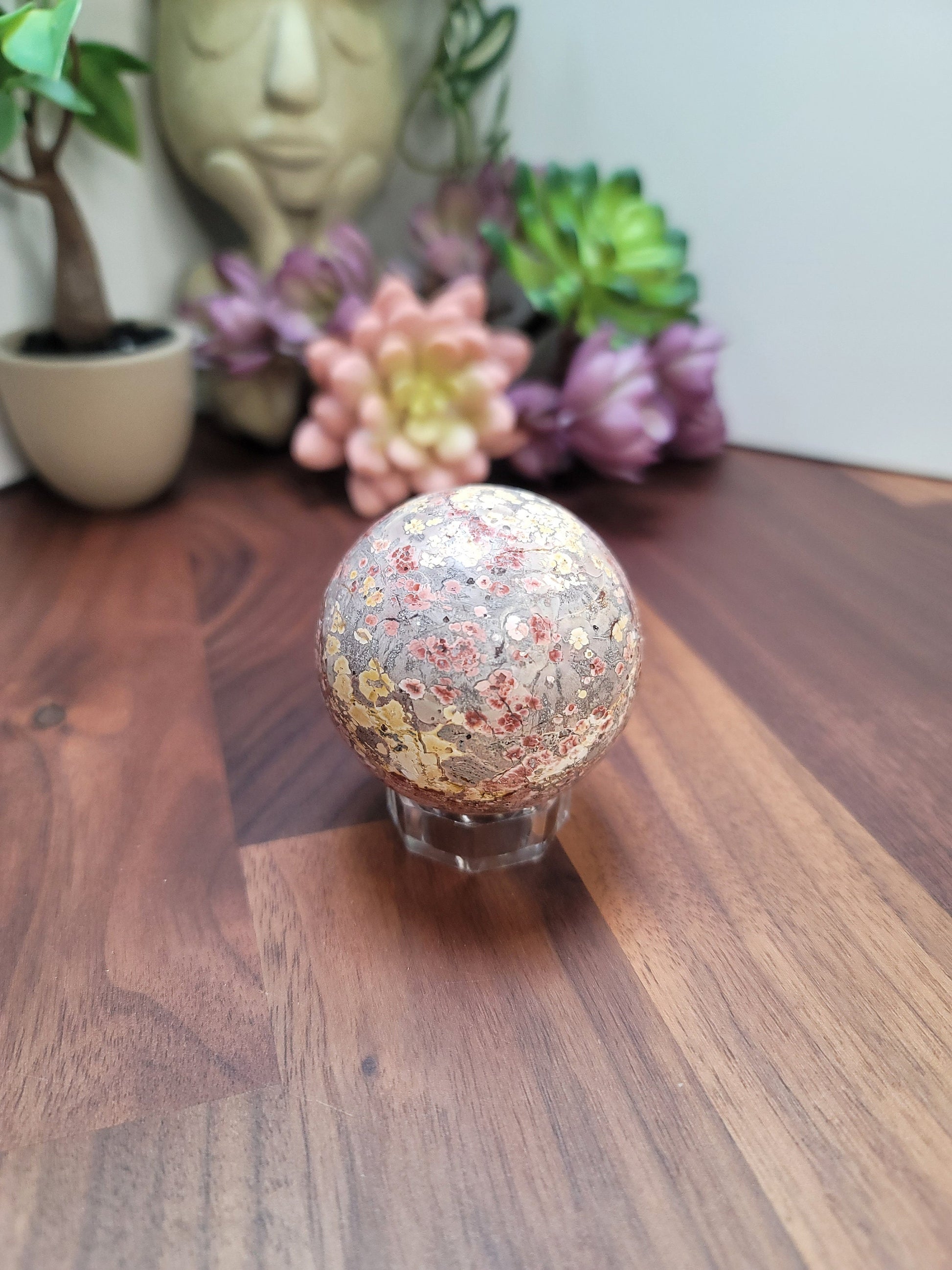 Leopardite Leopard Skin Jasper Sphere | Pink and Green | Only 1 Available