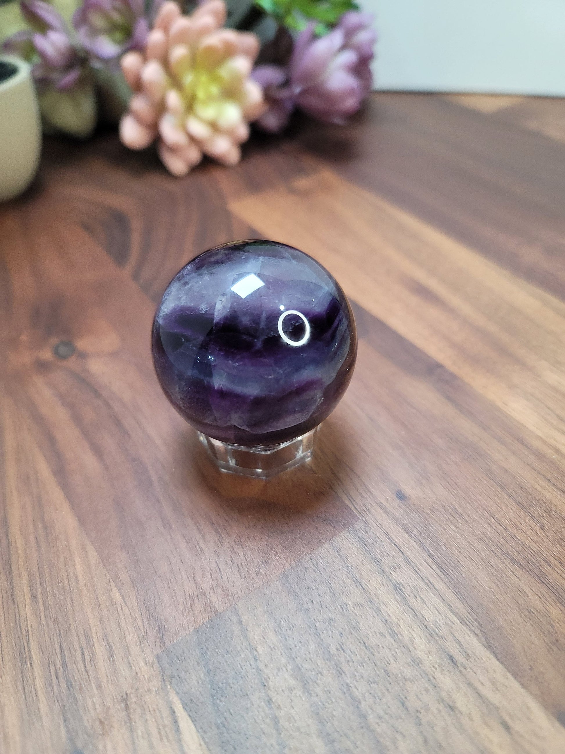 Rainbow Fluorite Sphere: Purple, Green, and White Crystal (49 MM)