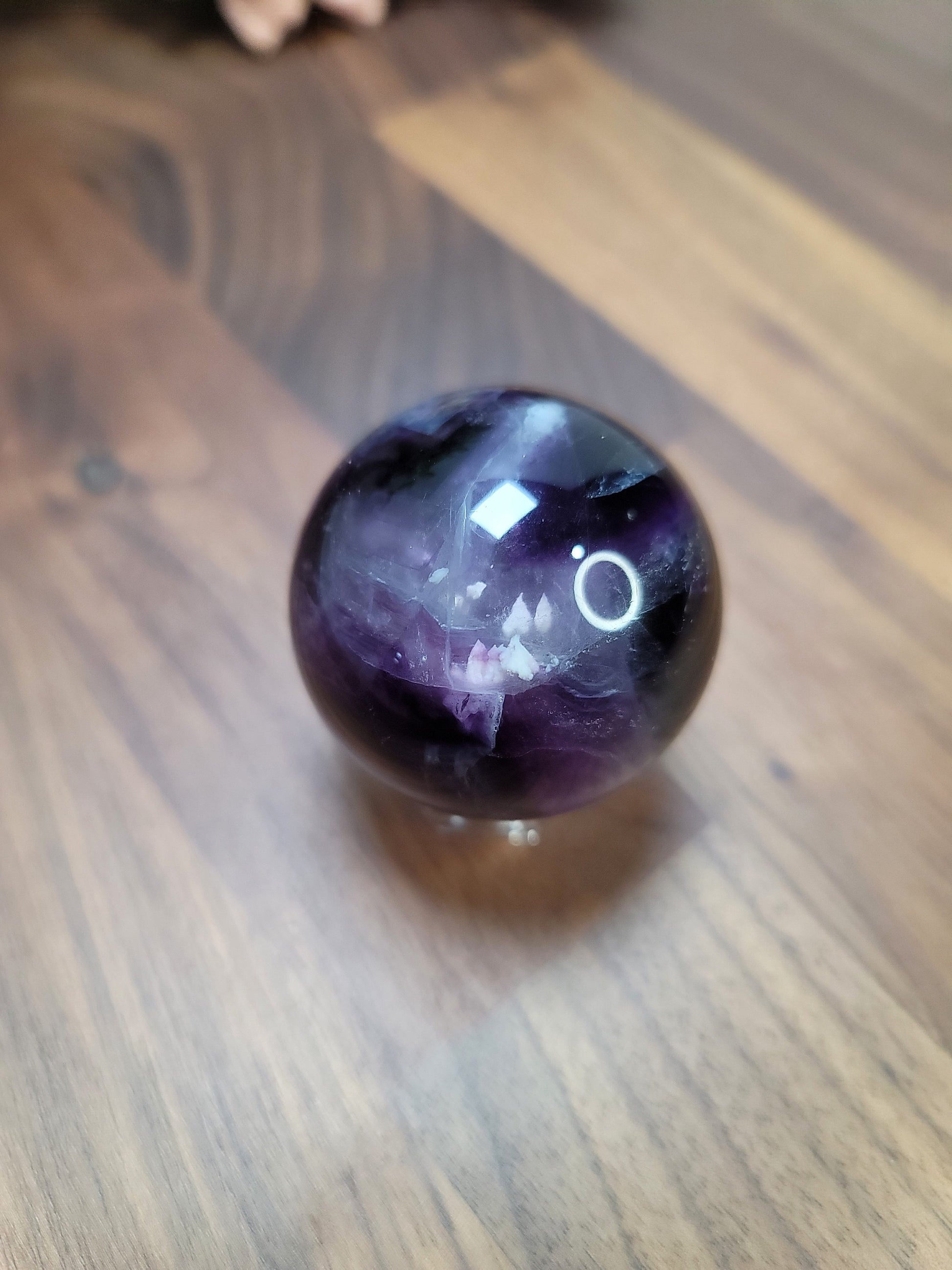 Rainbow Fluorite Sphere: Purple, Green, and White Crystal (49 MM)