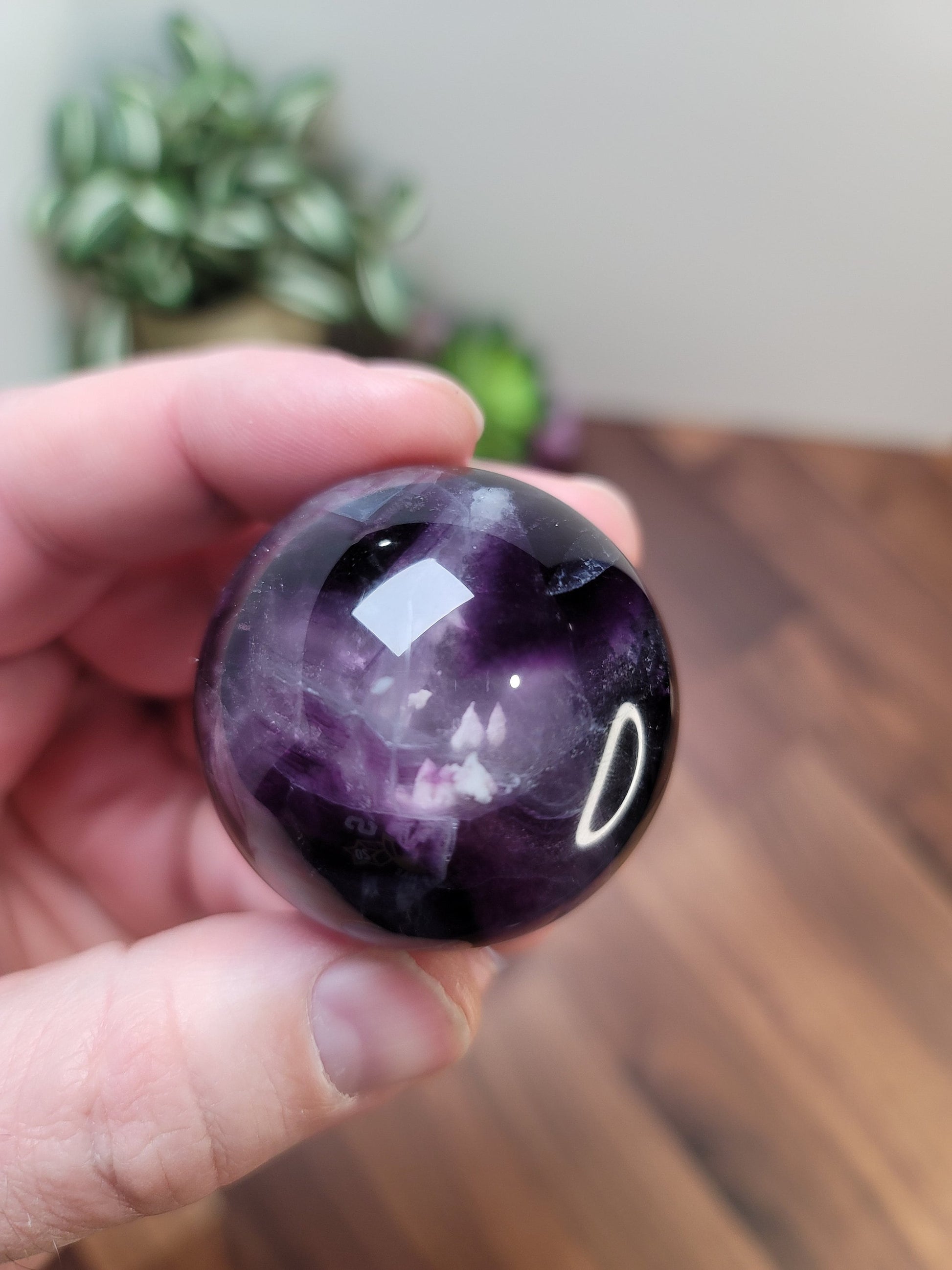 Rainbow Fluorite Sphere: Purple, Green, and White Crystal (49 MM)