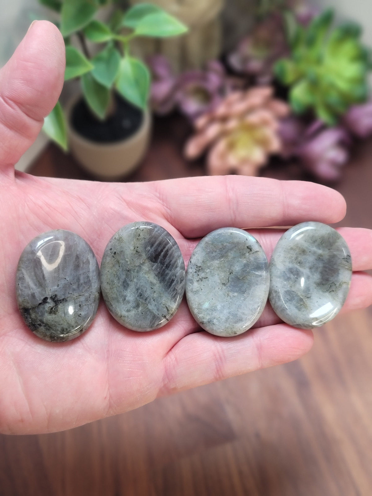Labradorite Worry Stone: Pocket Fidget Crystal (46 MM)