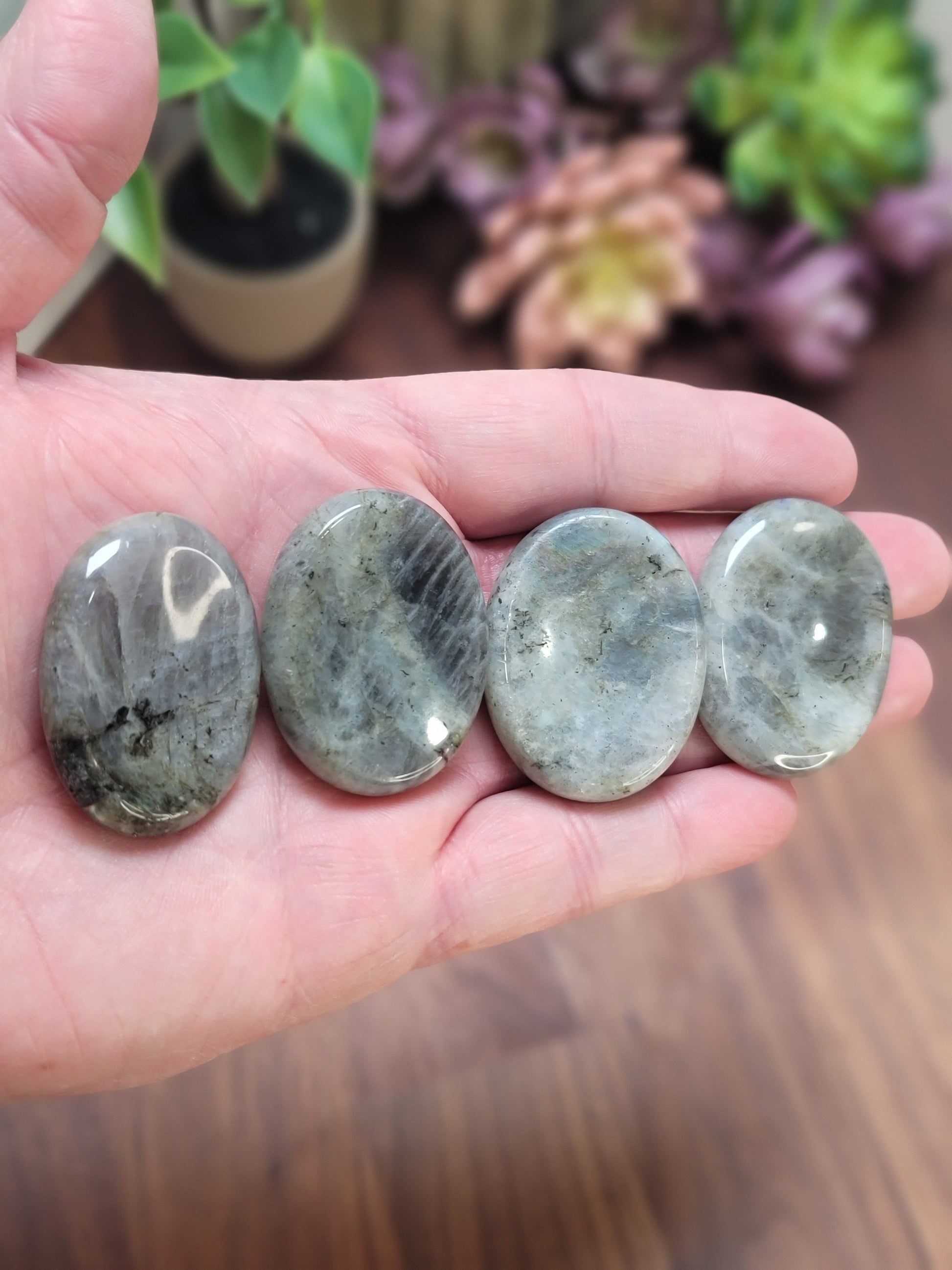 Labradorite Worry Stone: Pocket Fidget Crystal (46 MM)