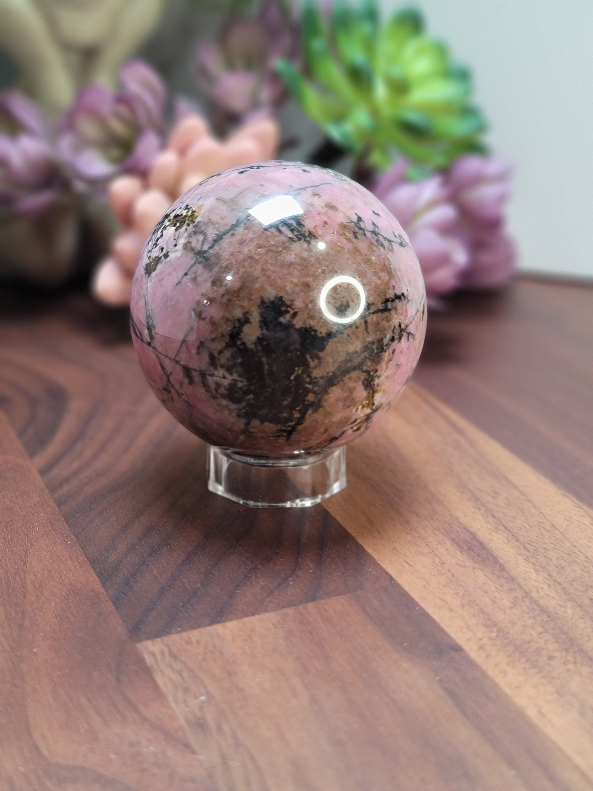 Really Nice Rhodonite Sphere | 66 MM | PC | Pink and Black | Only 1 Available