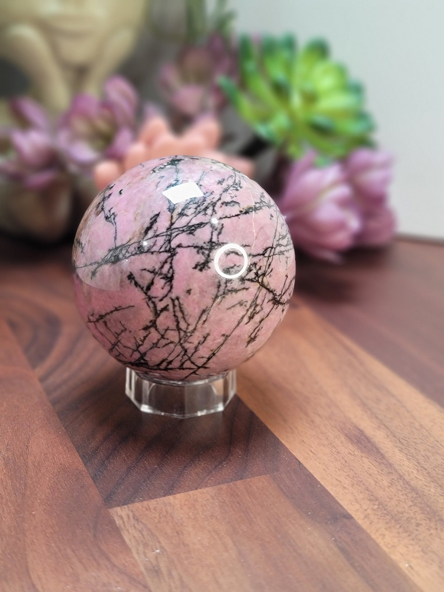 Really Nice Rhodonite Sphere | 66 MM | PC | Pink and Black | Only 1 Available