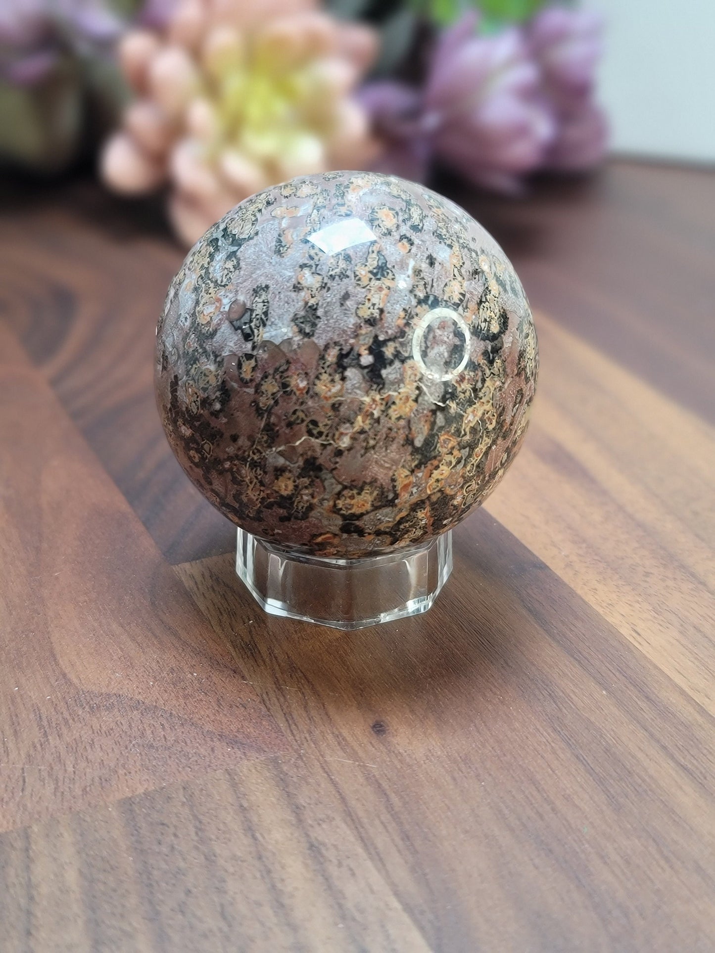Pink Leopardite Crystal Sphere, Animal Print Stone (57mm, One Available)