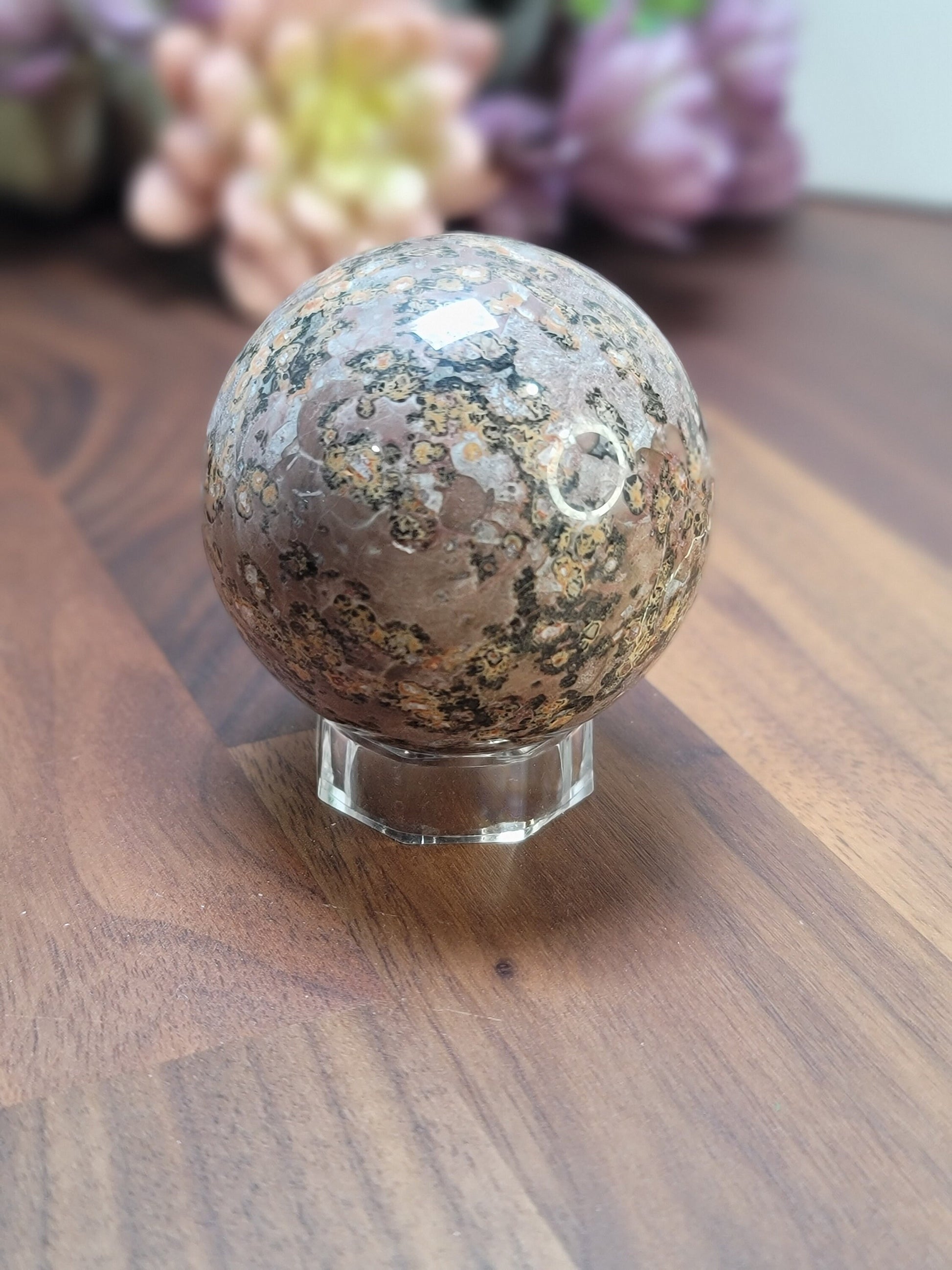 Pink Leopardite Crystal Sphere, Animal Print Stone (57mm, One Available)