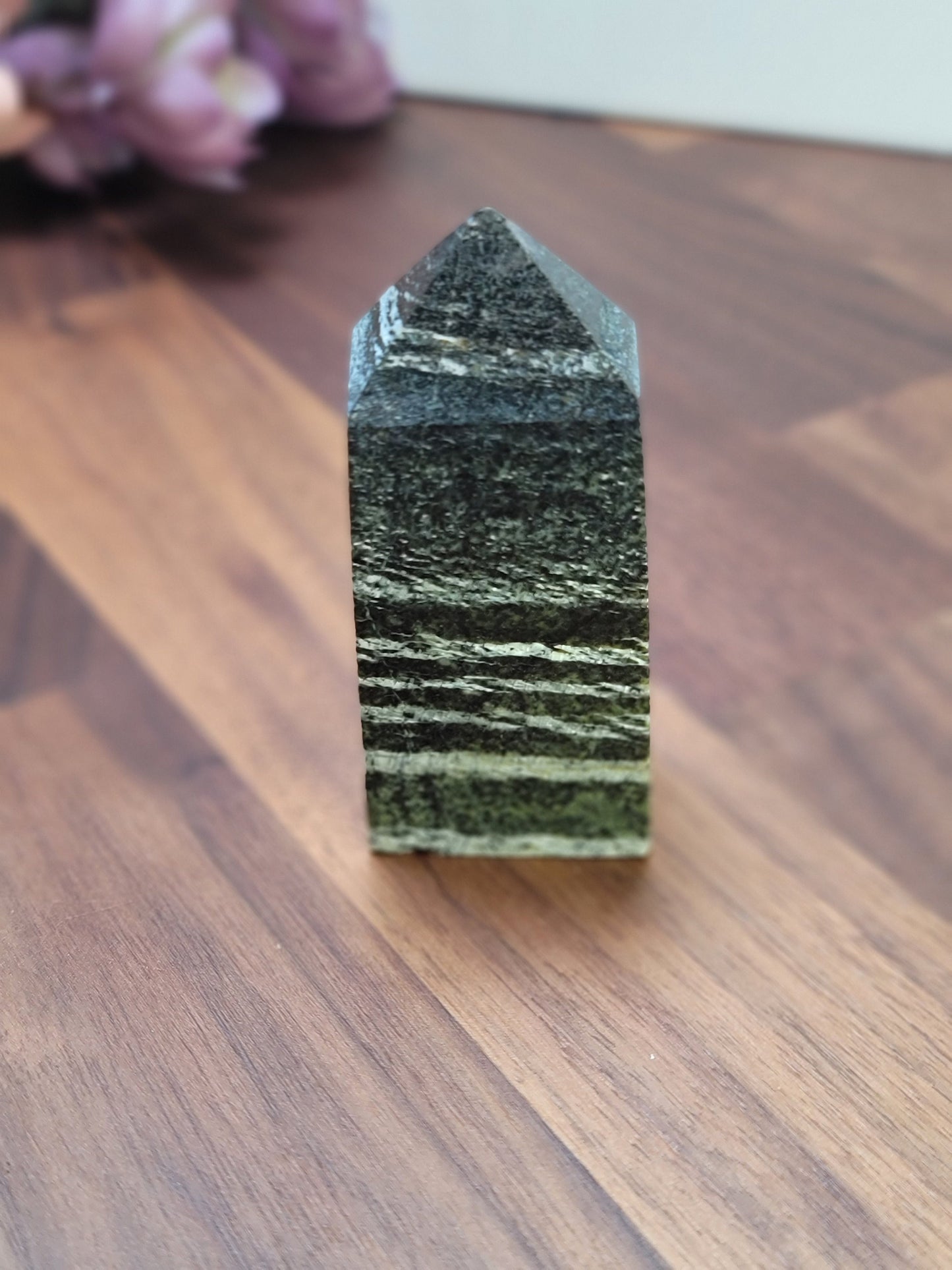 Crystal Tower: Green Zebra Jasper Stone (79mm Natural)