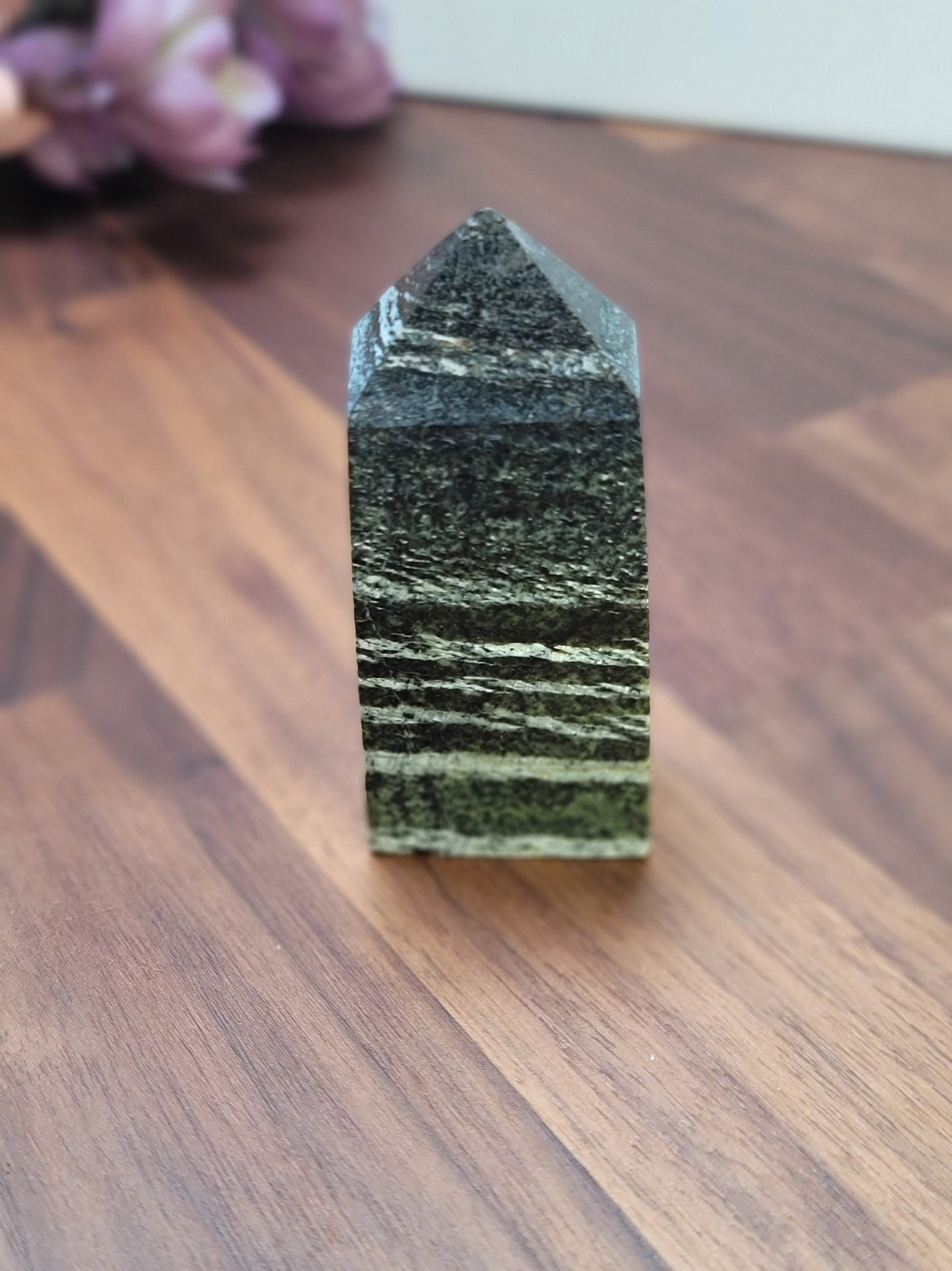 Crystal Tower: Green Zebra Jasper Stone (79mm Natural)
