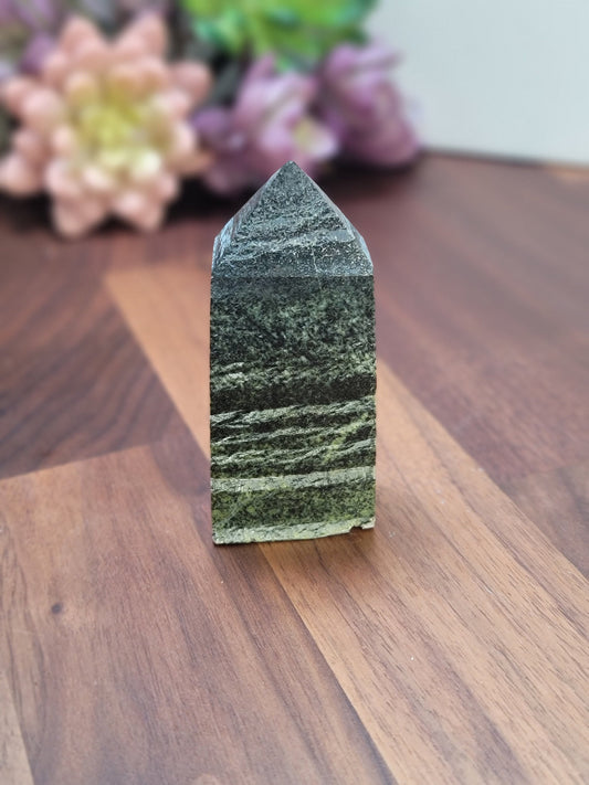 Crystal Tower: Green Zebra Jasper Stone (79mm Natural)
