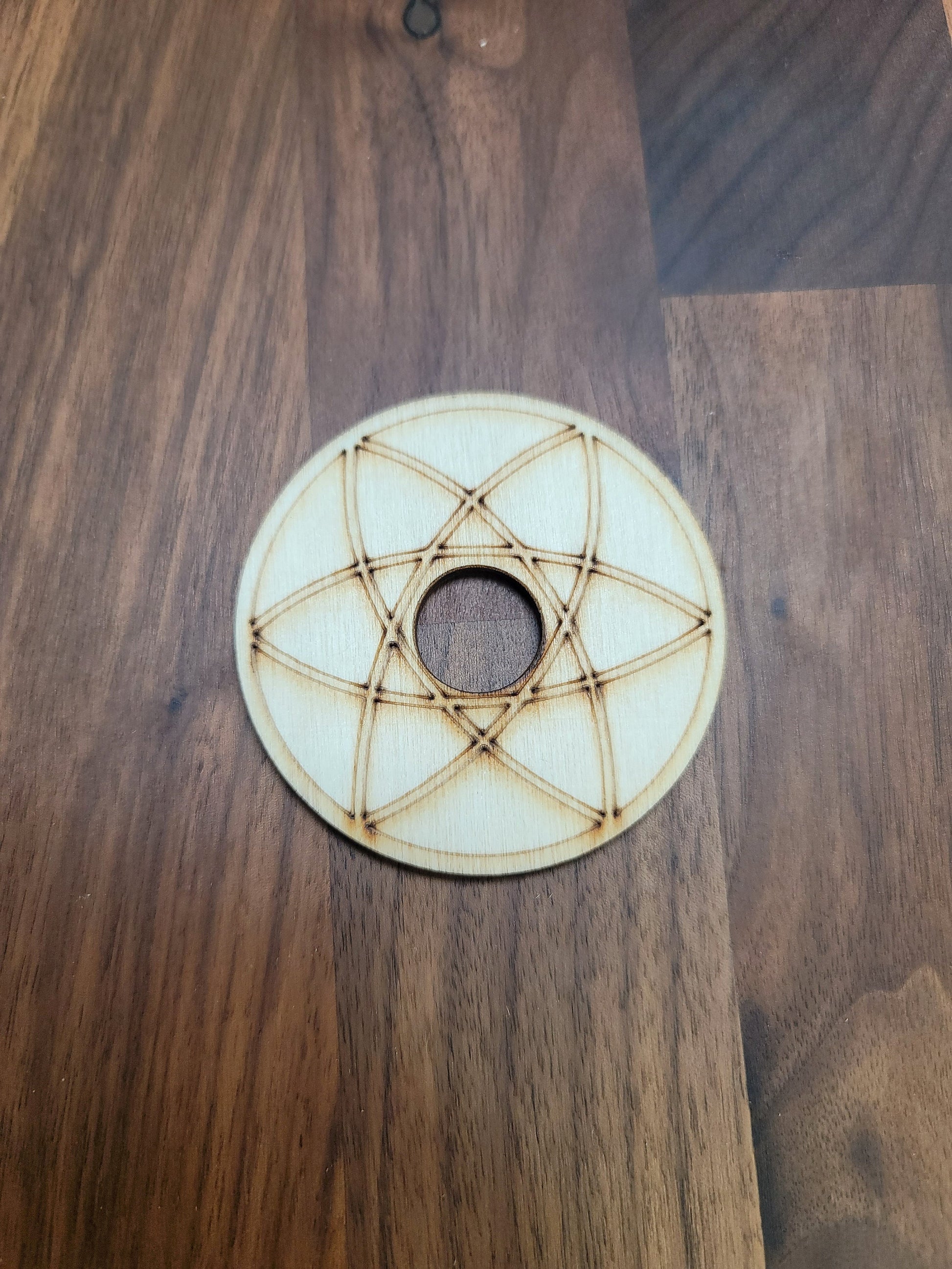 Etched Wood Crystal Ball Stand: Natural 6 Point Star (2.75 inch)