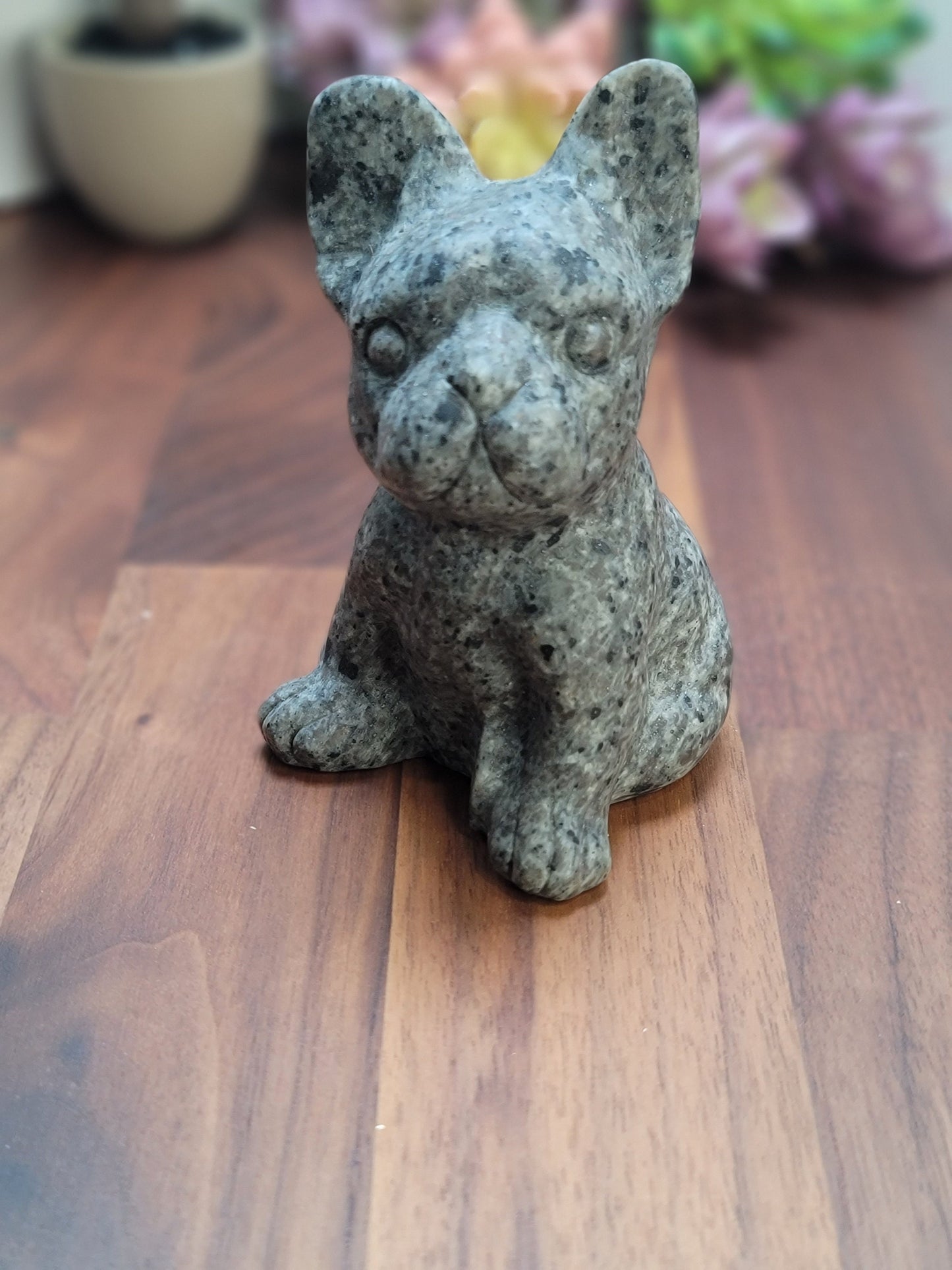 Yappy Yooperlite French Bulldog Crystal Carving | 4 inch | Gray and Black | Only 1 Available | UV Reactive