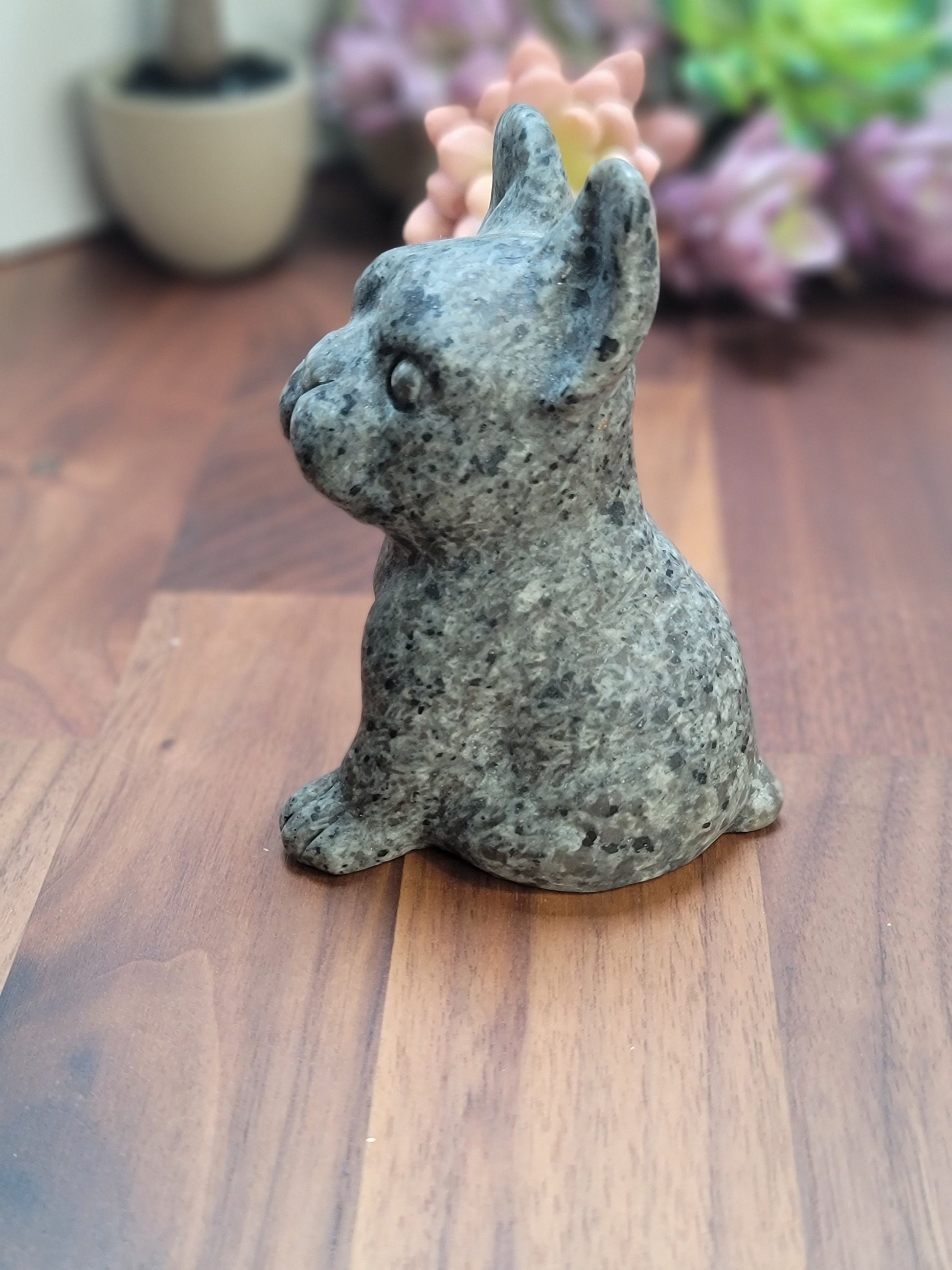 Yappy Yooperlite French Bulldog Crystal Carving | 4 inch | Gray and Black | Only 1 Available | UV Reactive