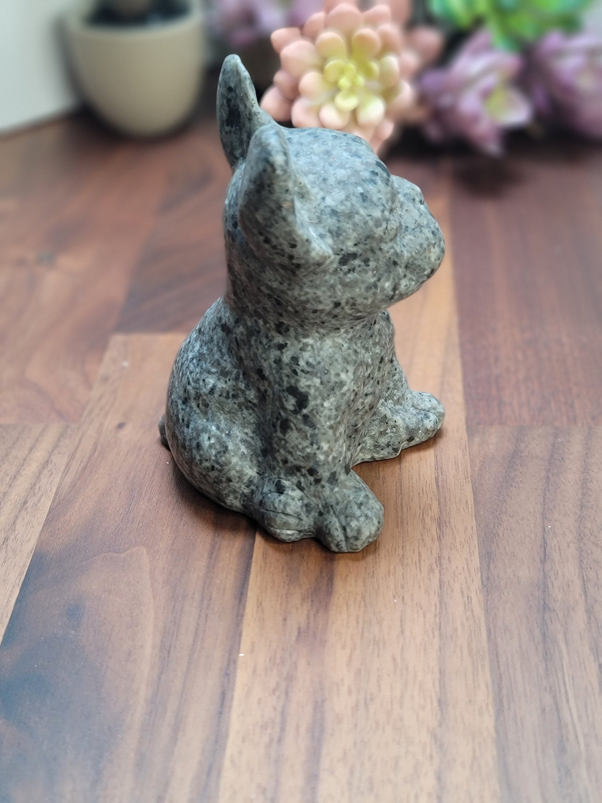 Yappy Yooperlite French Bulldog Crystal Carving | 4 inch | Gray and Black | Only 1 Available | UV Reactive