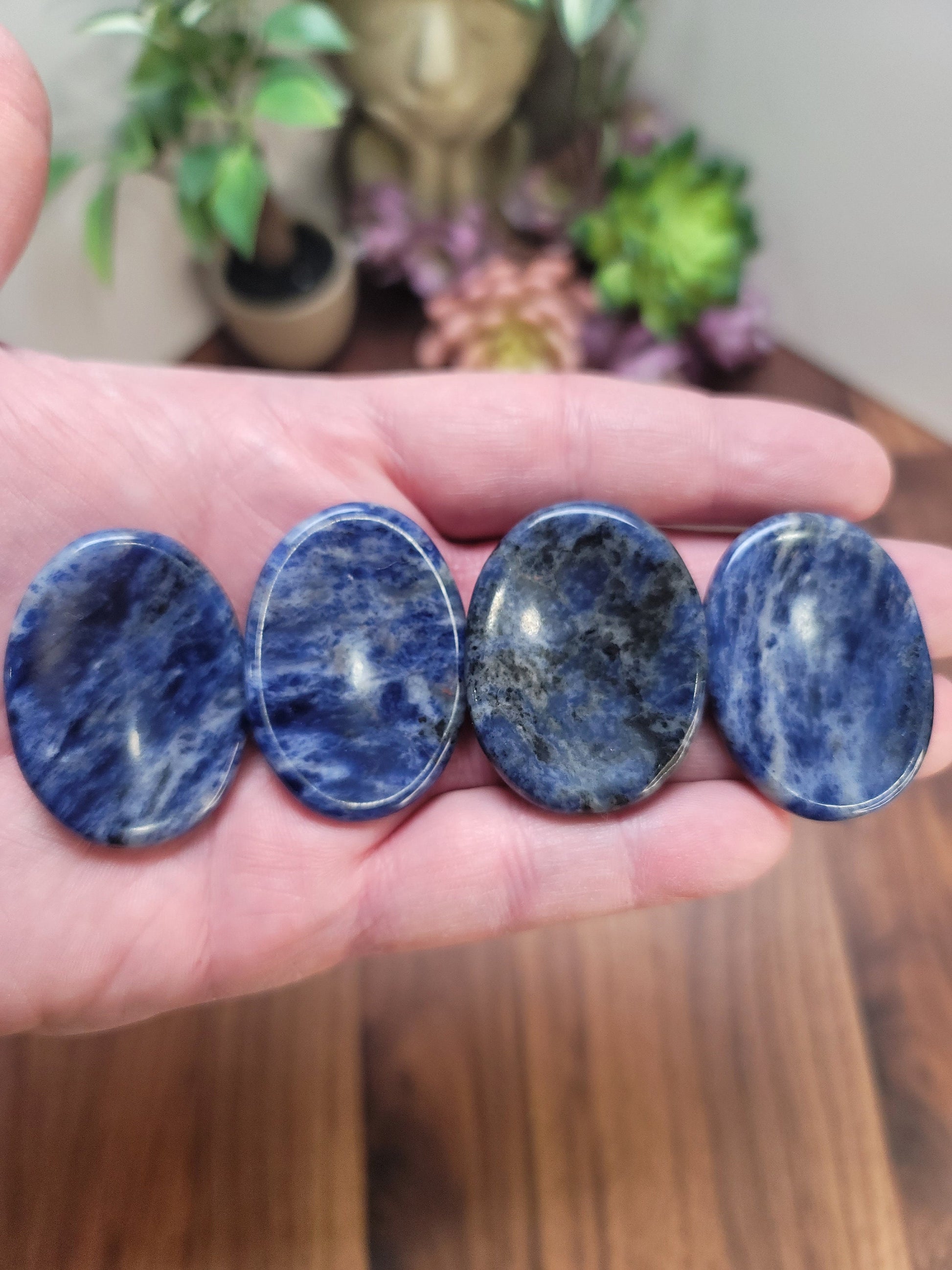 Sodalite Crystal Worry Stone: Deep Blue Pocket Fidget (1.77")