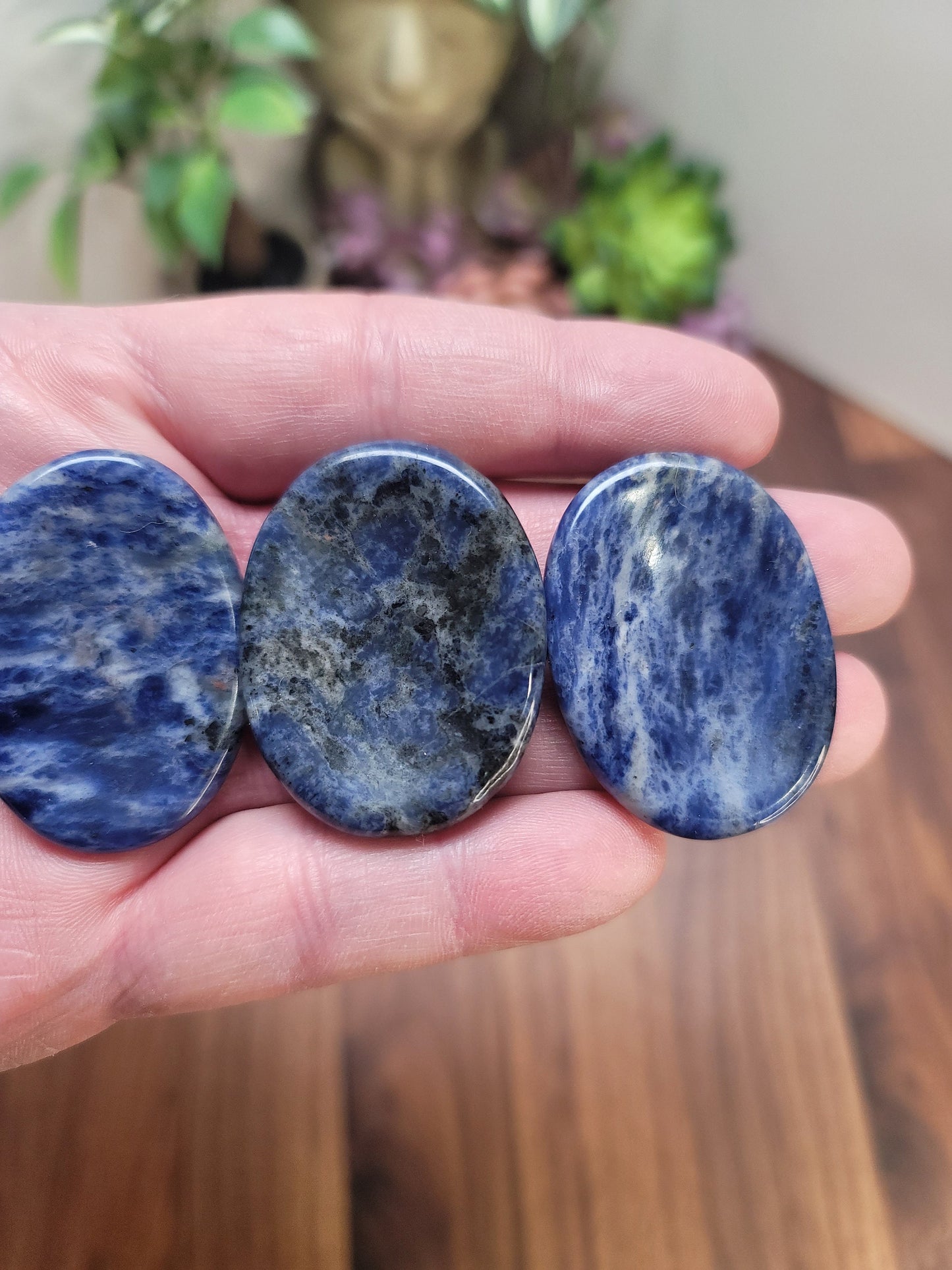 Sodalite Crystal Worry Stone: Deep Blue Pocket Fidget (1.77")