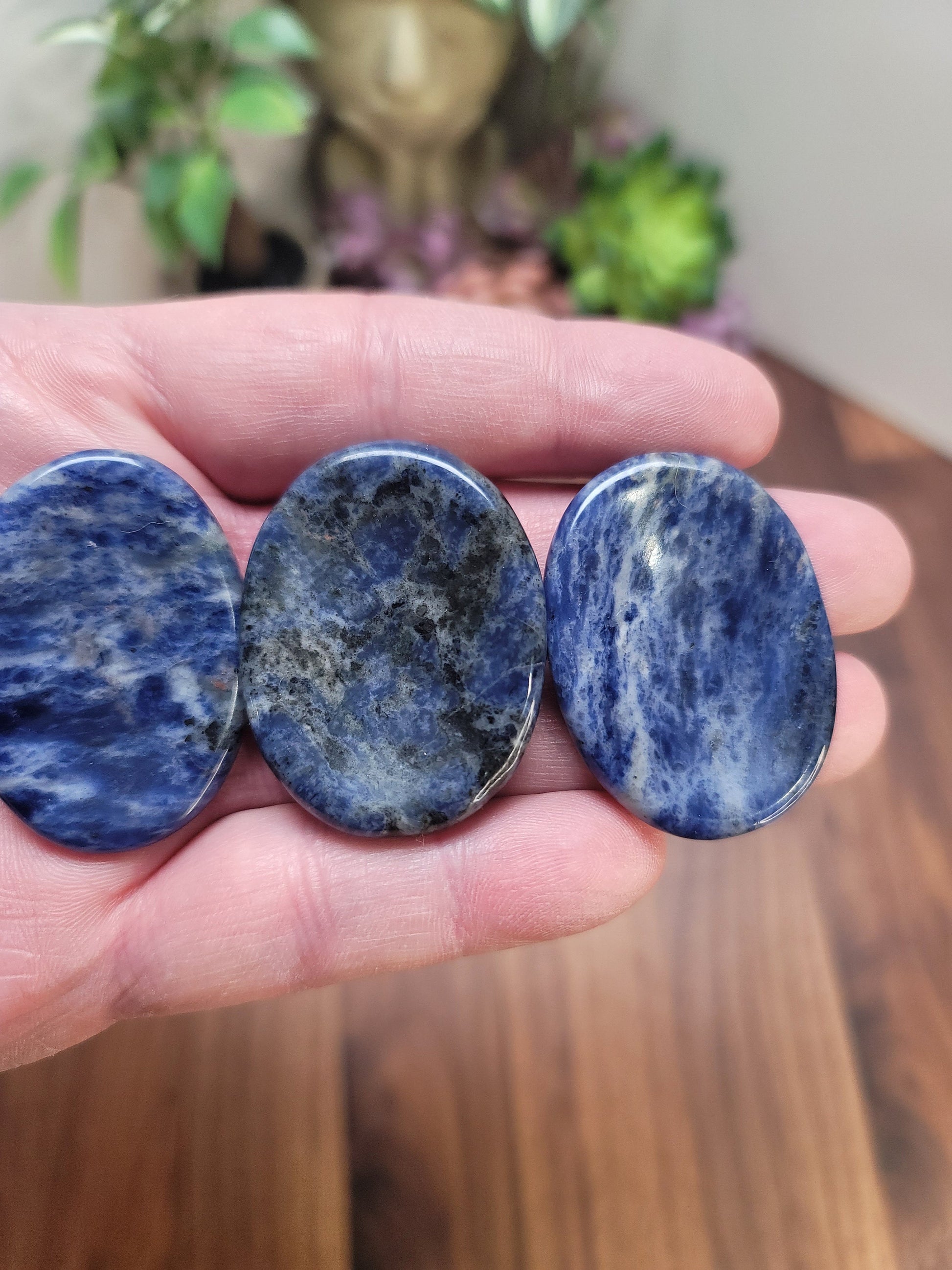 Sodalite Crystal Worry Stone: Deep Blue Pocket Fidget (1.77")