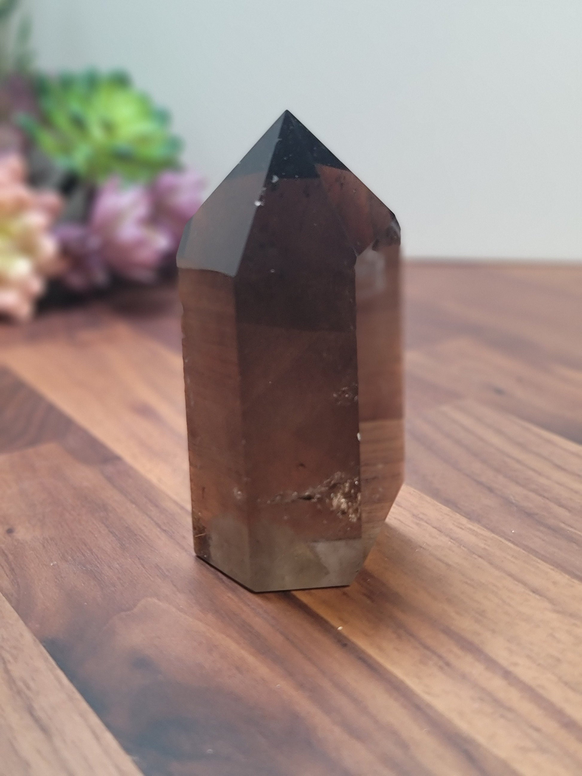 Smokey Quartz Crystal Tower: Chunky Point, Dark Clarity
