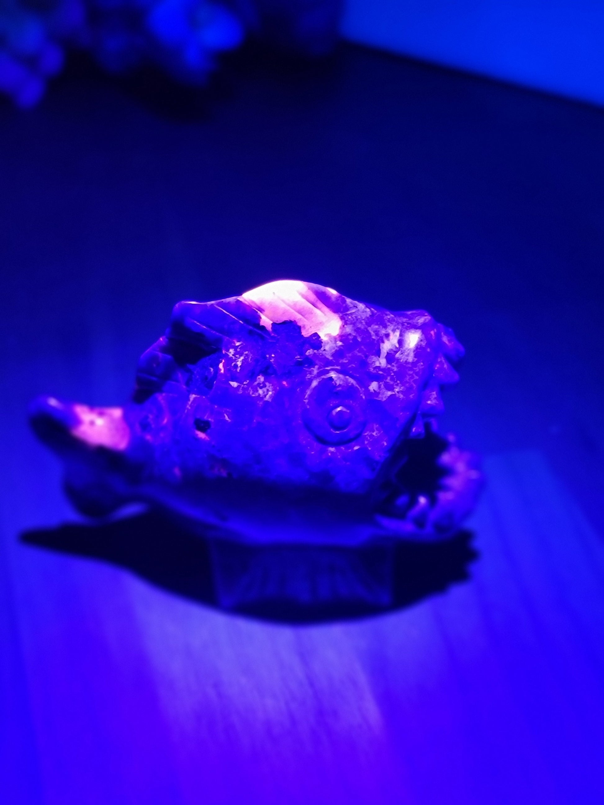 Yooperlite Crystal Carving, Piranha Shape, UV Reactive (Fluorescent Orange)
