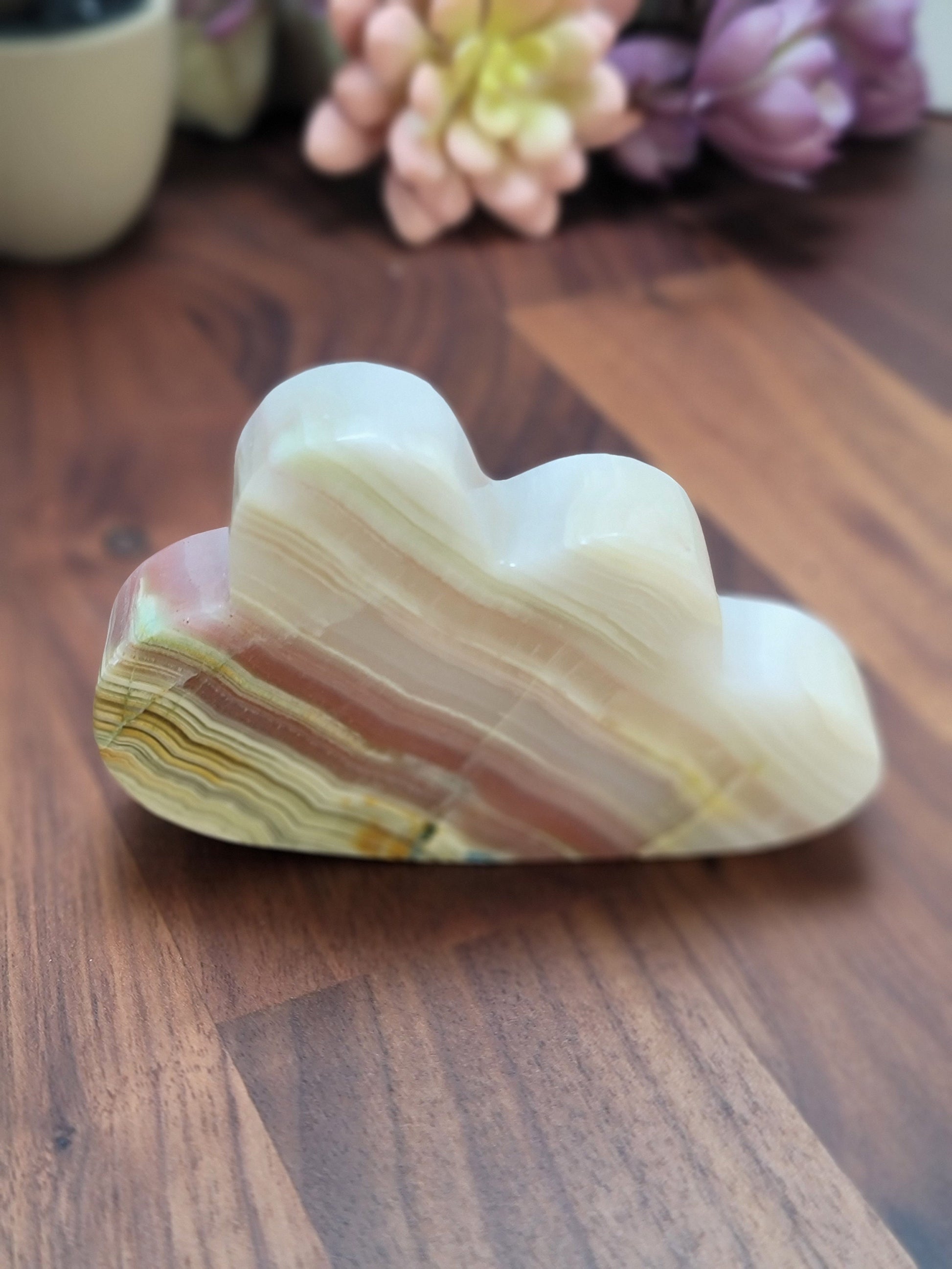 Banded Calcite Cloud Crystal Carving | 96 X 55 MM | Green and White | Only 1 Available A