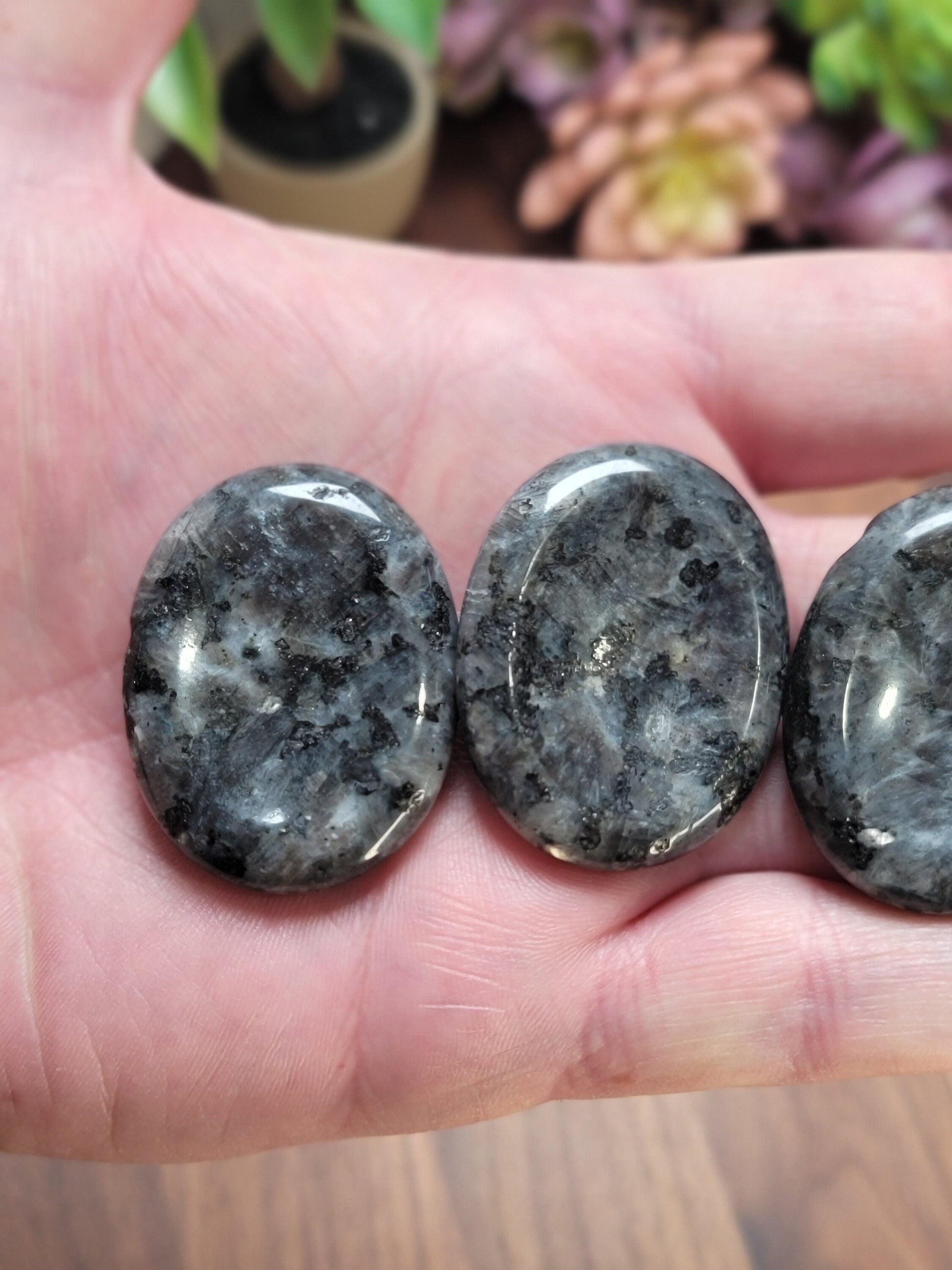 Larvakite Worry Stone | 1.75" | Flashy Blue on Black & Gray Crystal | Pocket Crystals | ADHD Fidget | Intuitively Chosen