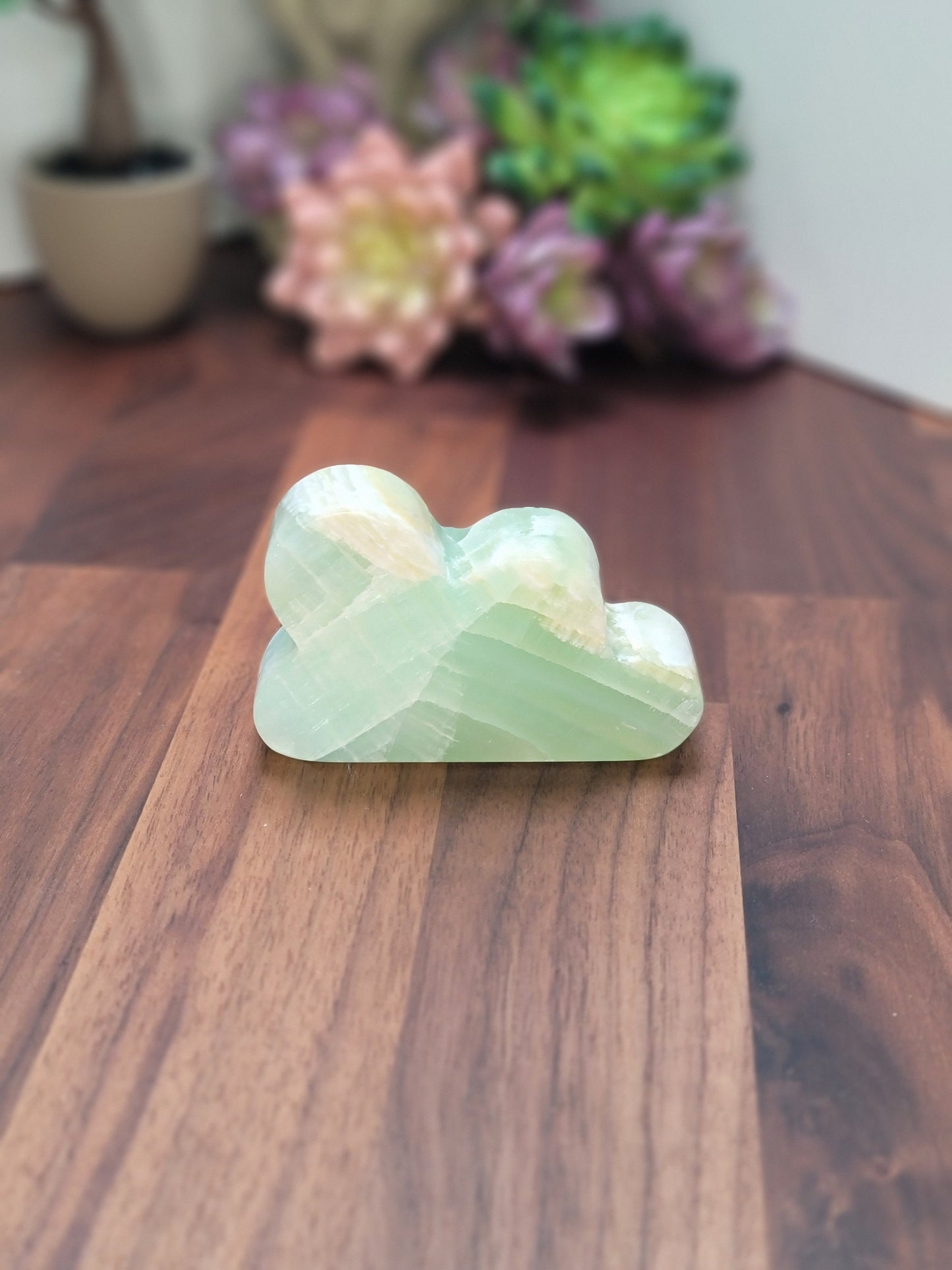 Green Calcite Cloud Crystal Carving | 87 X 56 MM | Green and White | Only 1 Available C