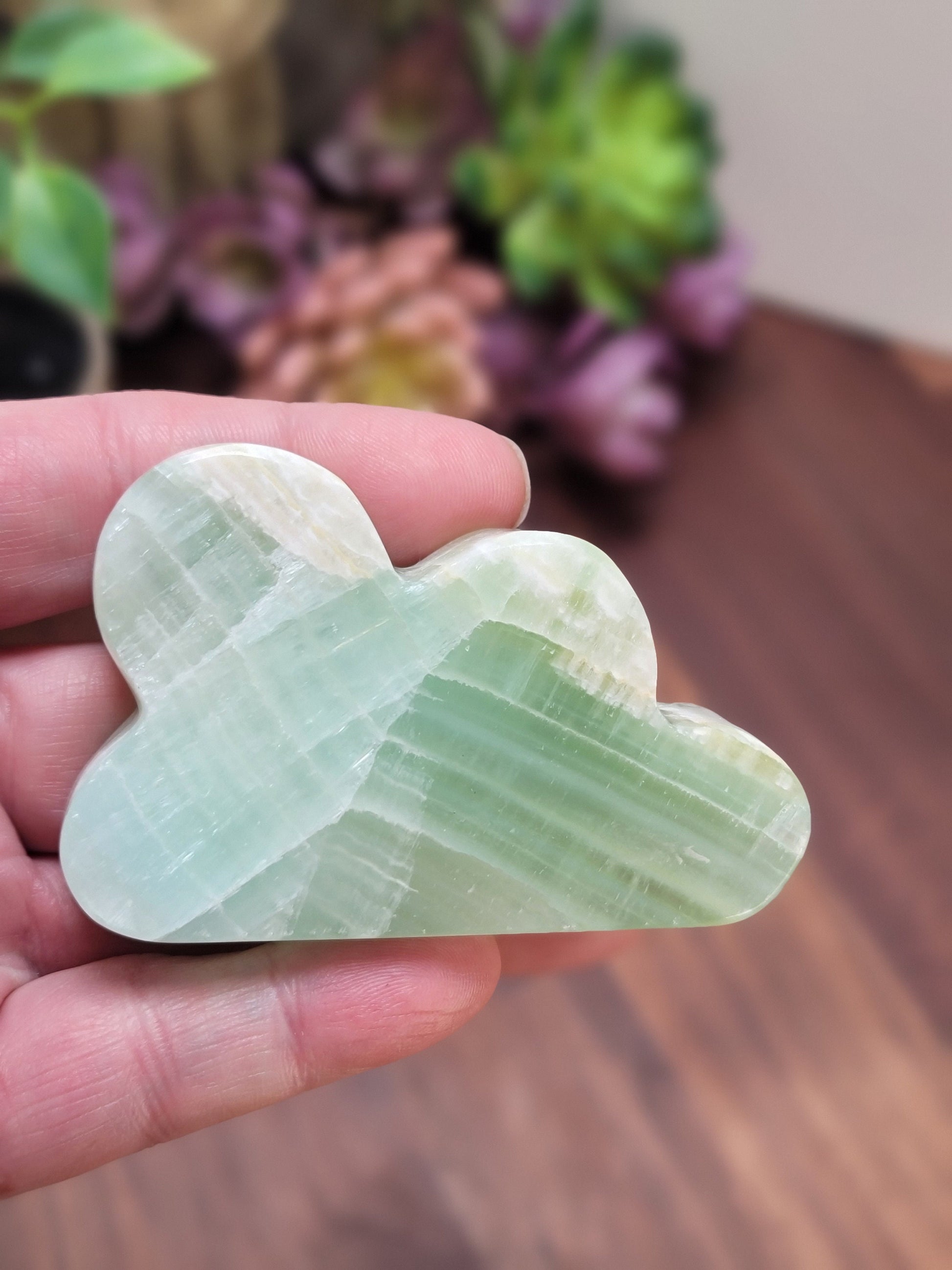 Green Calcite Cloud Crystal Carving | 87 X 56 MM | Green and White | Only 1 Available C