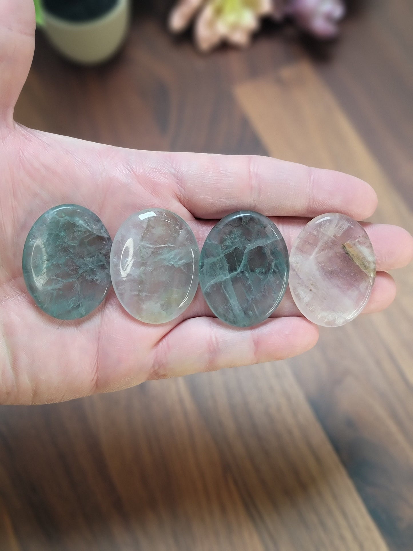 Rainbow Fluorite Worry Stone | 1.75" | Green | Pocket Crystals | ADHD Fidget | Intuitively Chosen