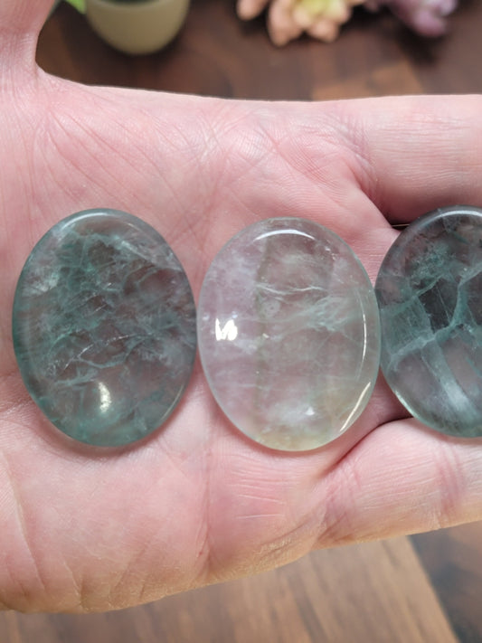 Rainbow Fluorite Worry Stone | 1.75" | Green | Pocket Crystals | ADHD Fidget | Intuitively Chosen