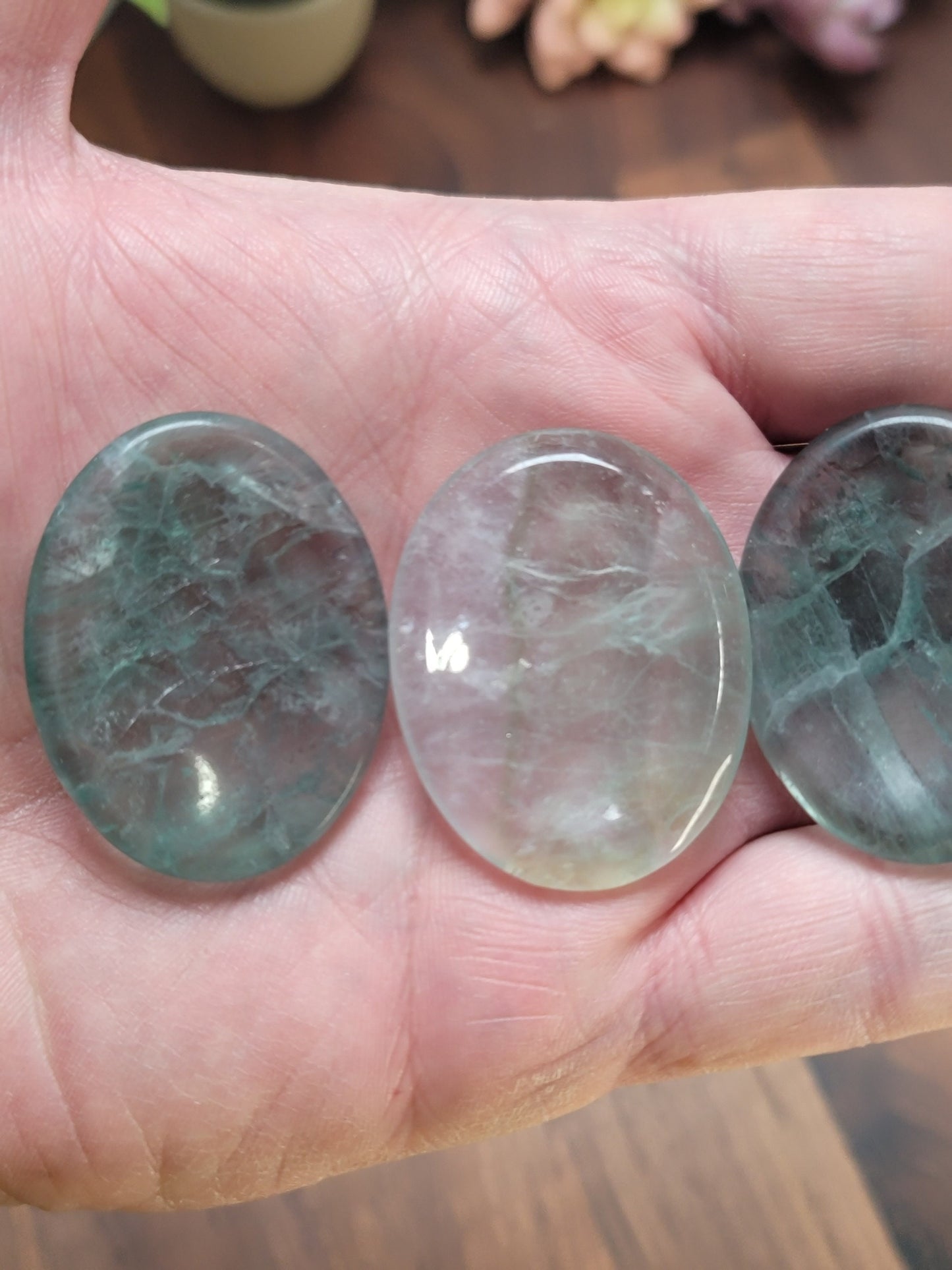 Rainbow Fluorite Worry Stone | 1.75" | Green | Pocket Crystals | ADHD Fidget | Intuitively Chosen