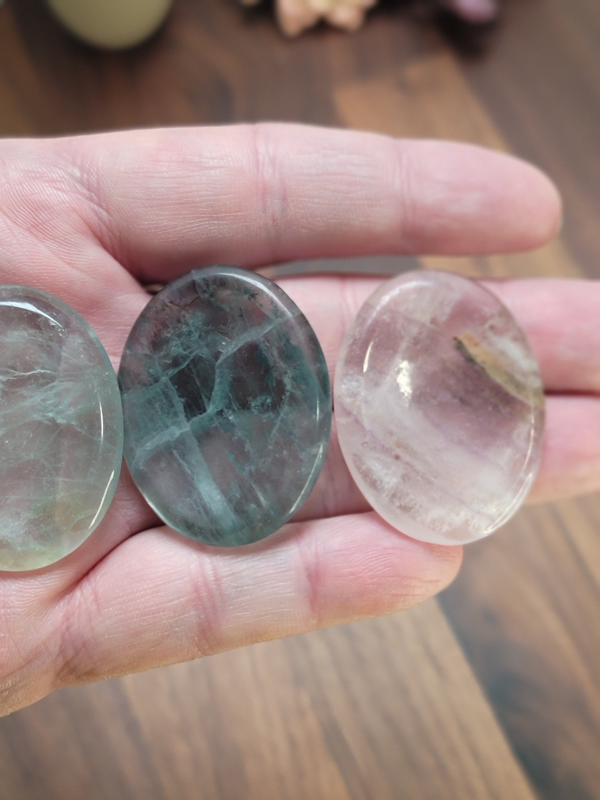 Rainbow Fluorite Worry Stone | 1.75" | Green | Pocket Crystals | ADHD Fidget | Intuitively Chosen