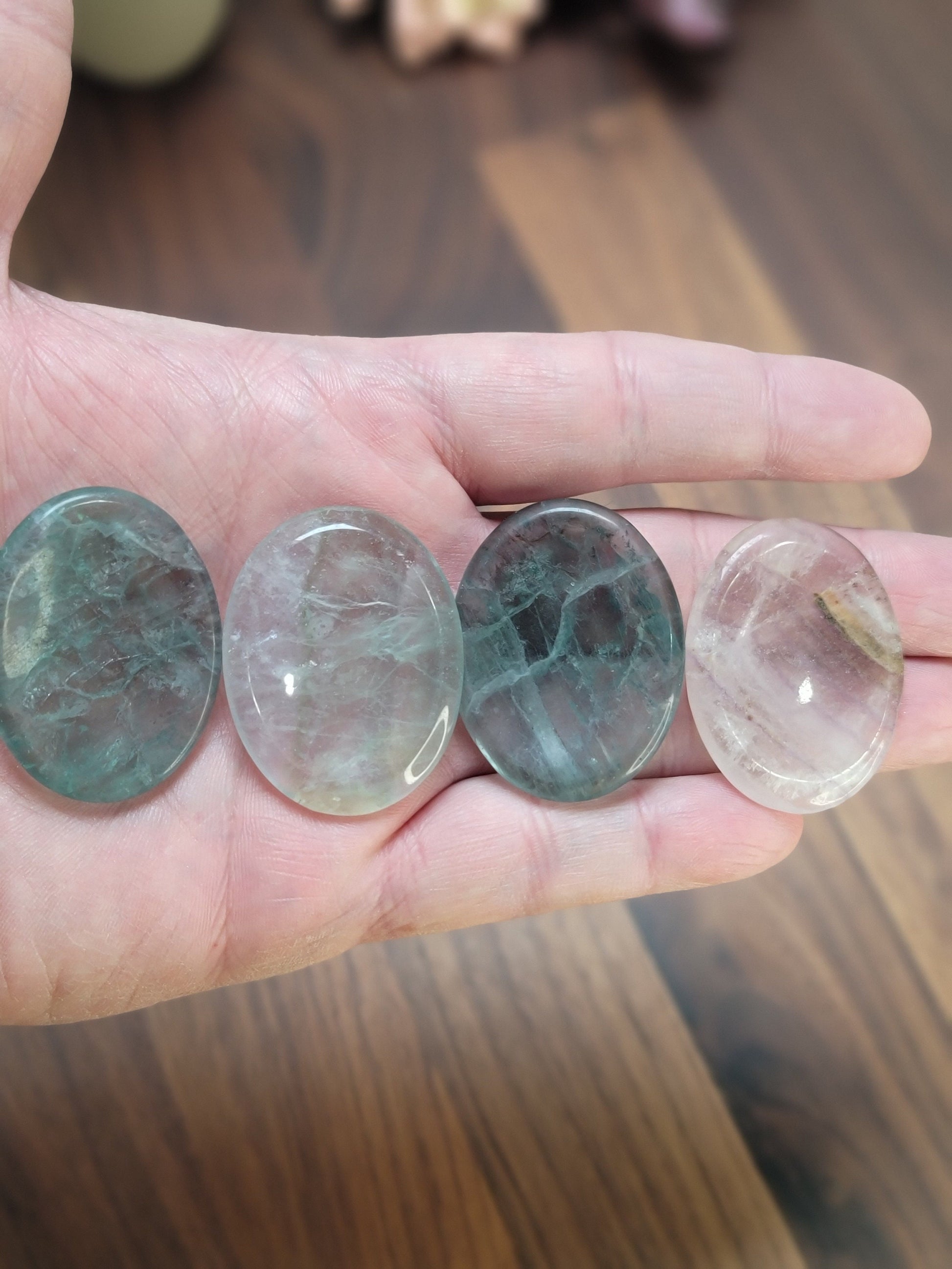 Rainbow Fluorite Worry Stone | 1.75" | Green | Pocket Crystals | ADHD Fidget | Intuitively Chosen