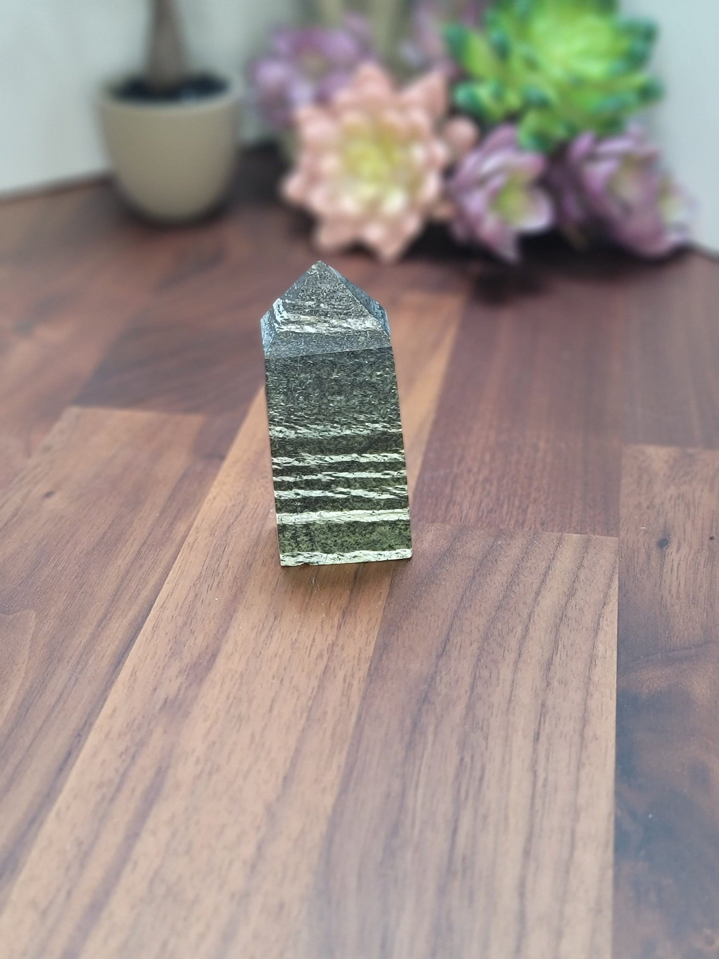 Crystal Tower: Green Zebra Jasper Stone (79mm Natural)